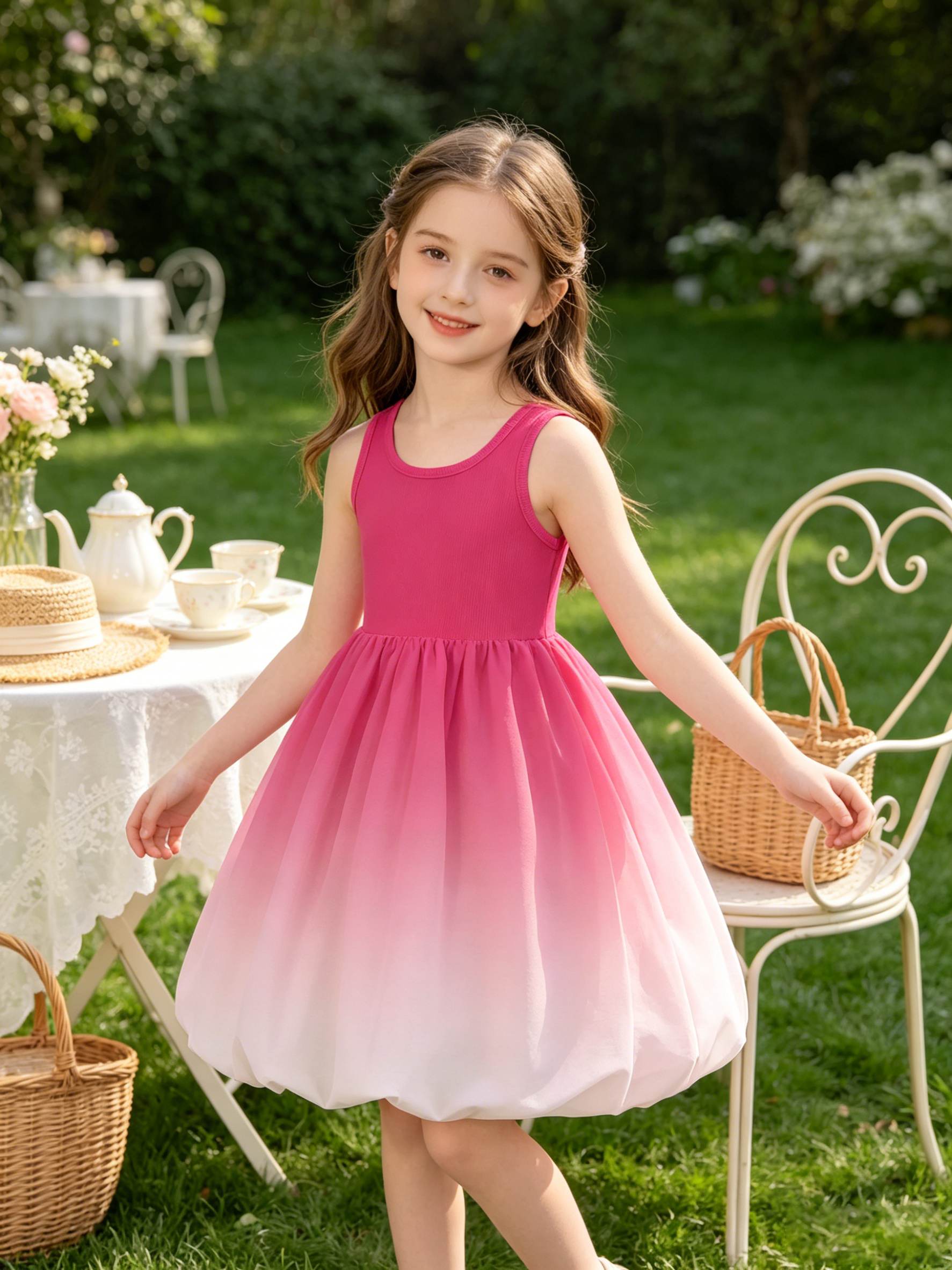 Lanbubble Girls 2 Piece Dress Set Sleeveless Bubble Dress with Cardigan & Side Pockets for Party Daily Wear Size 5-12Y