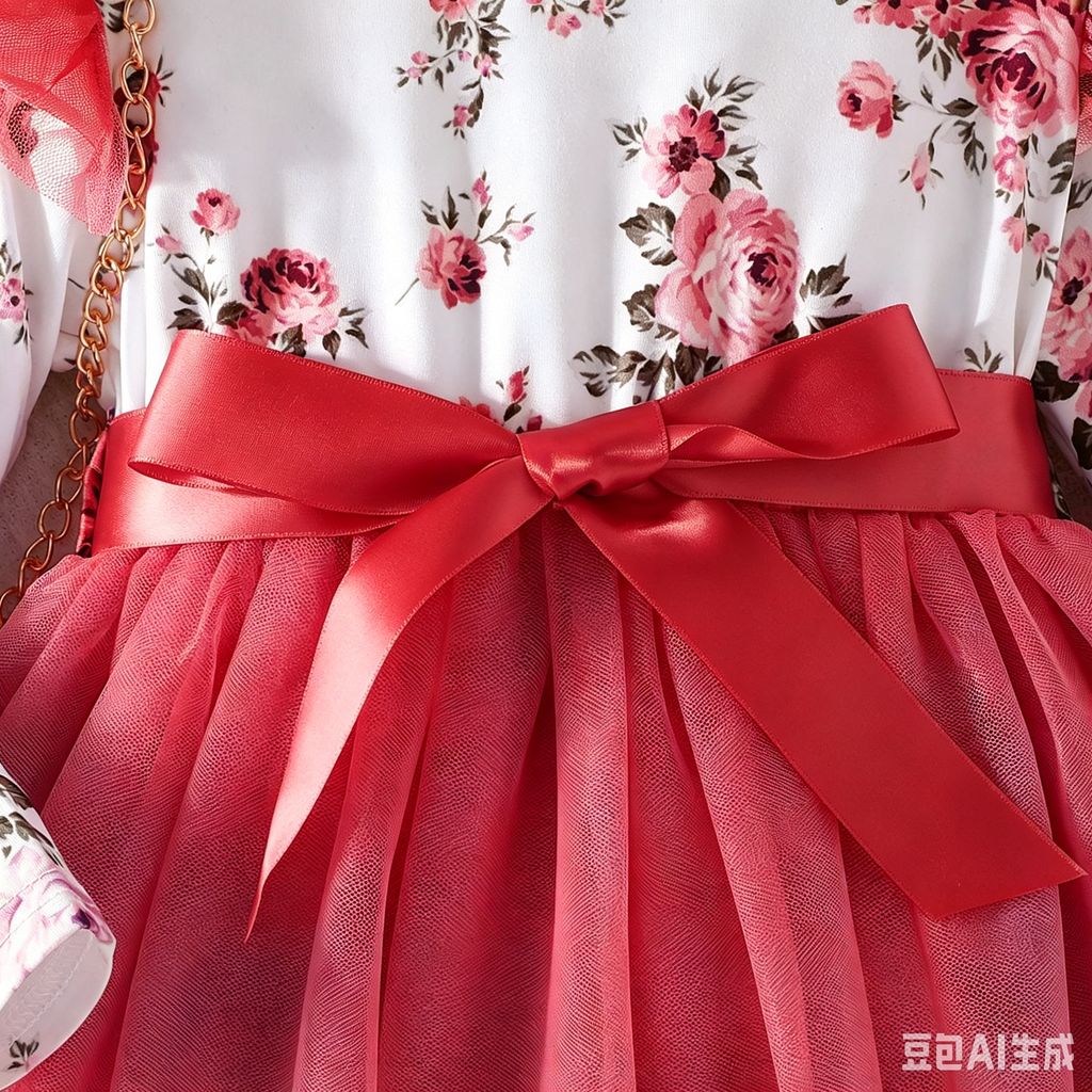 Lanbubble Toddler Girls Floral Tutu Dress Fluffy Ruffle Sleeve Dresses Casual Party Tulle Princess Sundress for Kids 3-7 Years