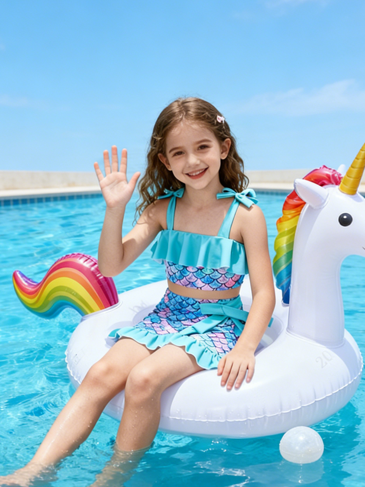 Lanbubble Girls Tankini Swimsuit Set 3 Piece Bathing Suits for Toddler Summer Beach Swimwear Size 3-8 Years