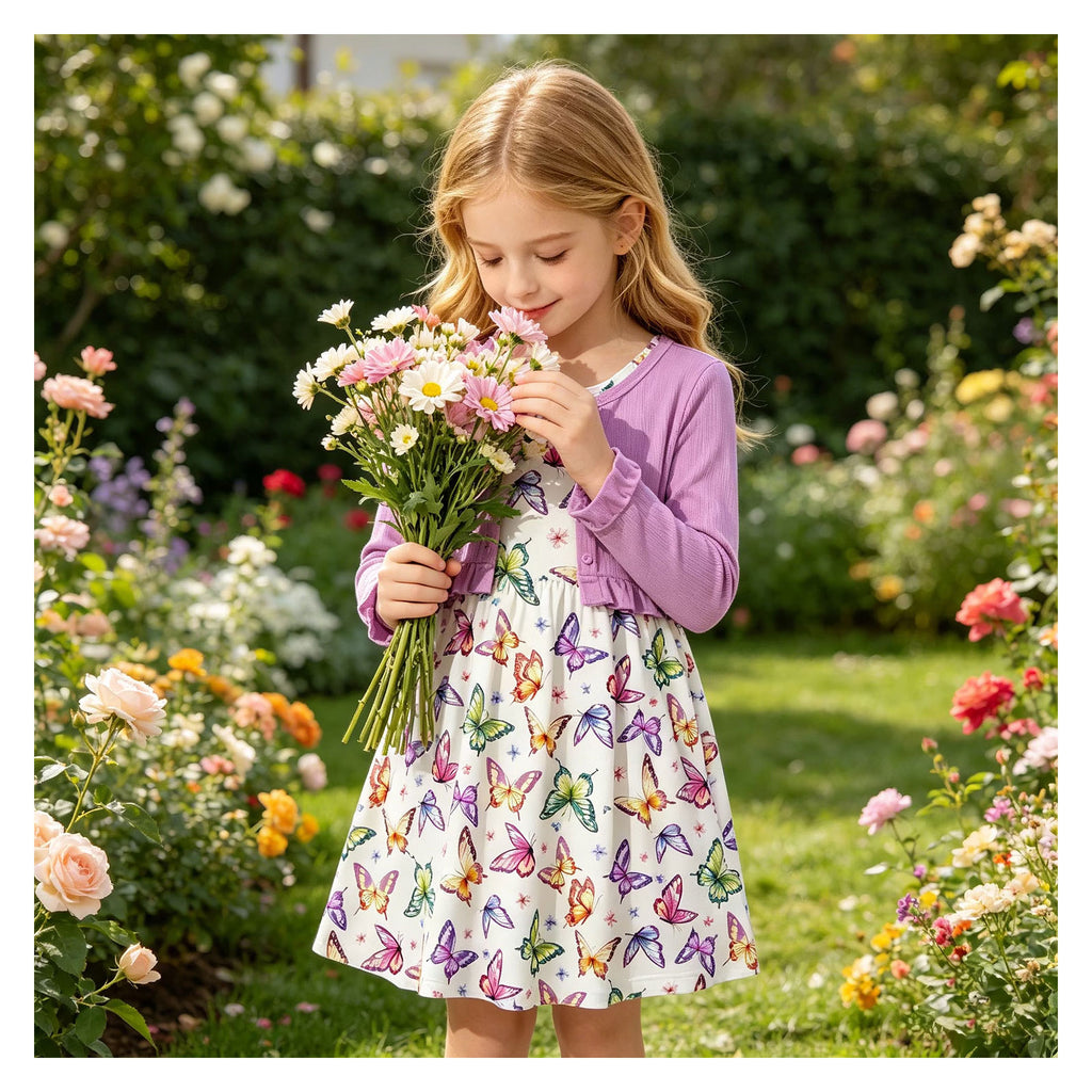Lanbubble Toddler Girl Sleeveless Dresses and Long Sleeve Ruffle Cardigan 2 Piece Fall Outfits Set for 3-7T