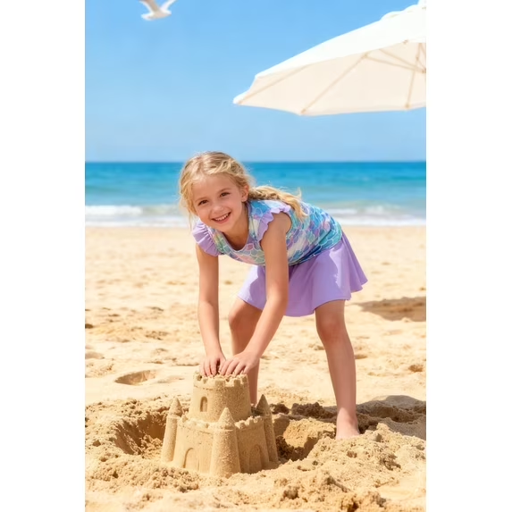 Lanbubble Girls Tankini Swimsuit Set Ruffle Sleeve 2-Pieces Bathing Suit Mermaid 8-9 Years