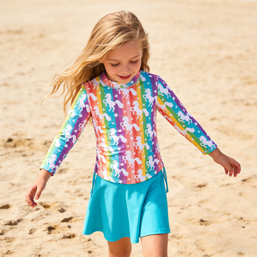 Lanbubble Girls Swimsuit Rash Guard Set 2 Piece Long Sleeve Bathing Suit Swim Skirt with Shorts 3-10 Years