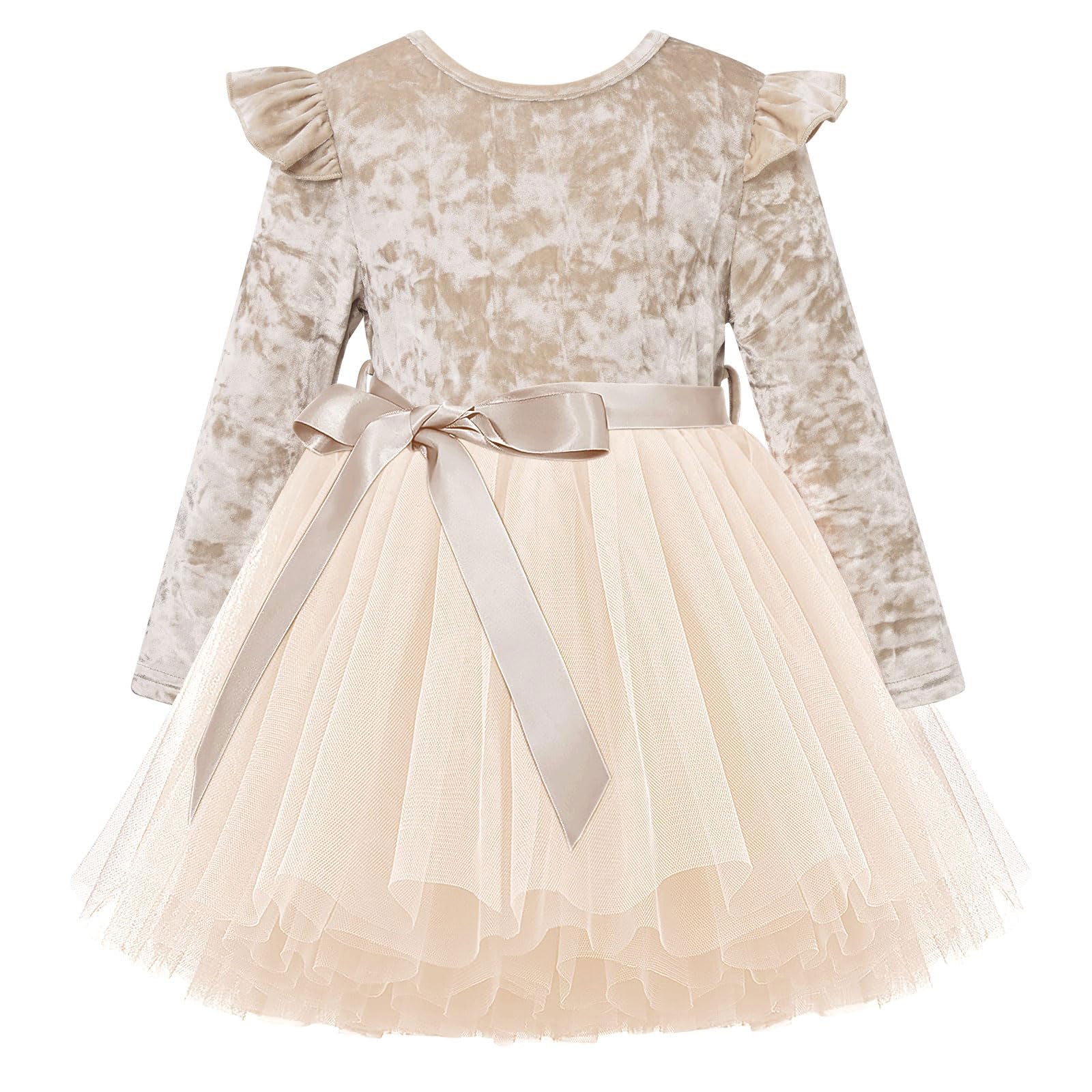 Lanbubble Toddler Girls Dresses Long Sleeve Velvet Tutu Dress Tulle Birthday Party Princess Dress For Kids 1-6T