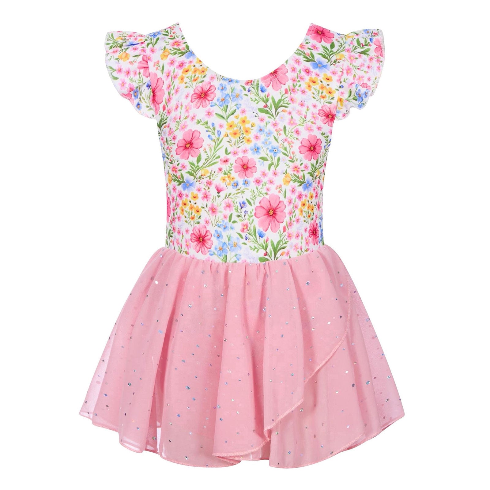 Lanbubble Toddler Ballet Leotards For Girls Dance Leotards With Shiny Tutu Skirt Ruffle Sleeve 3-7 Years