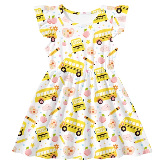 Lanbubble Toddler Girls Dress Summer Casual Sundress Ruffle Flutter Sleeveless Dinosaur Dresses 5-6 Years