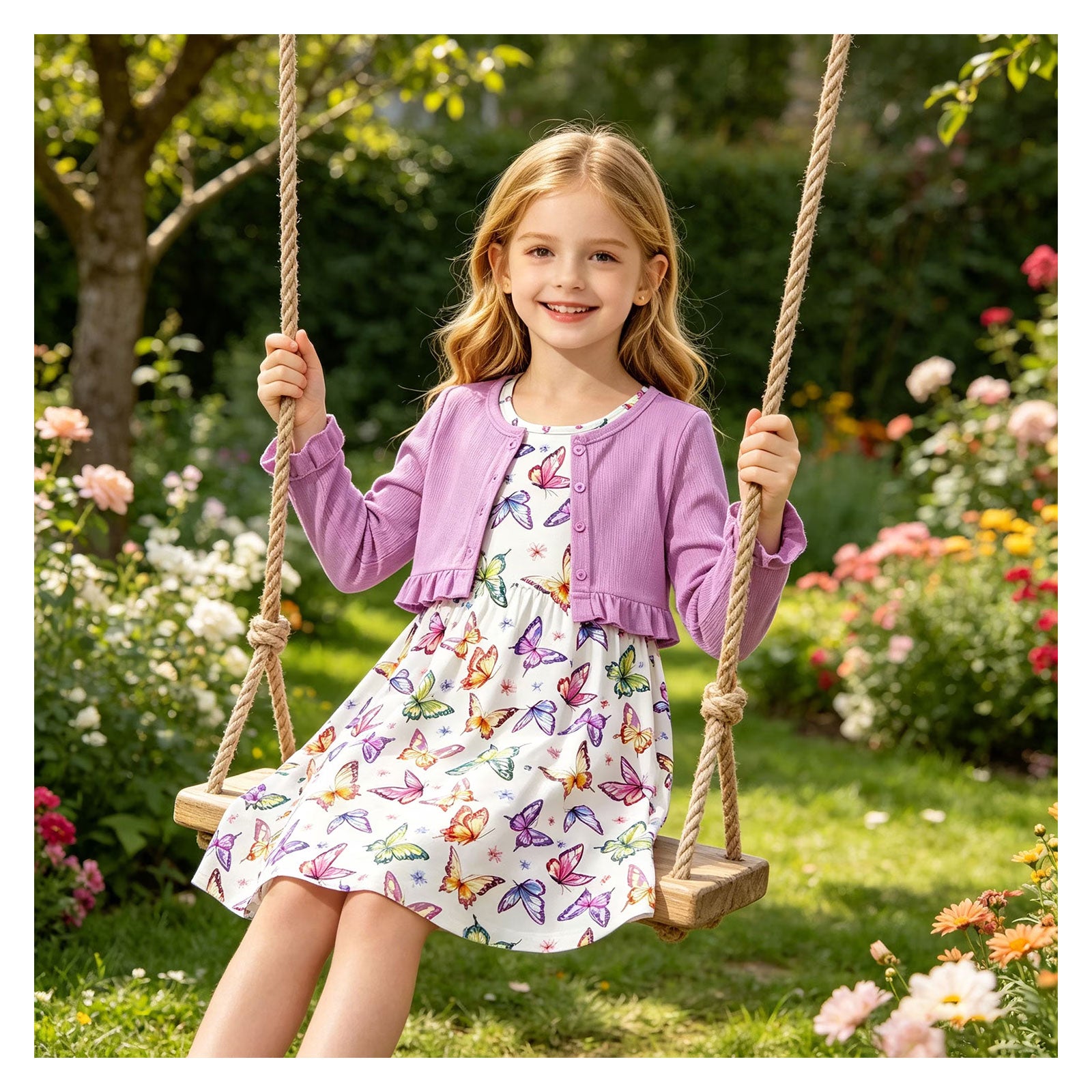 Lanbubble Toddler Girl Sleeveless Dresses and Long Sleeve Ruffle Cardigan 2 Piece Fall Outfits Set for 3-7T
