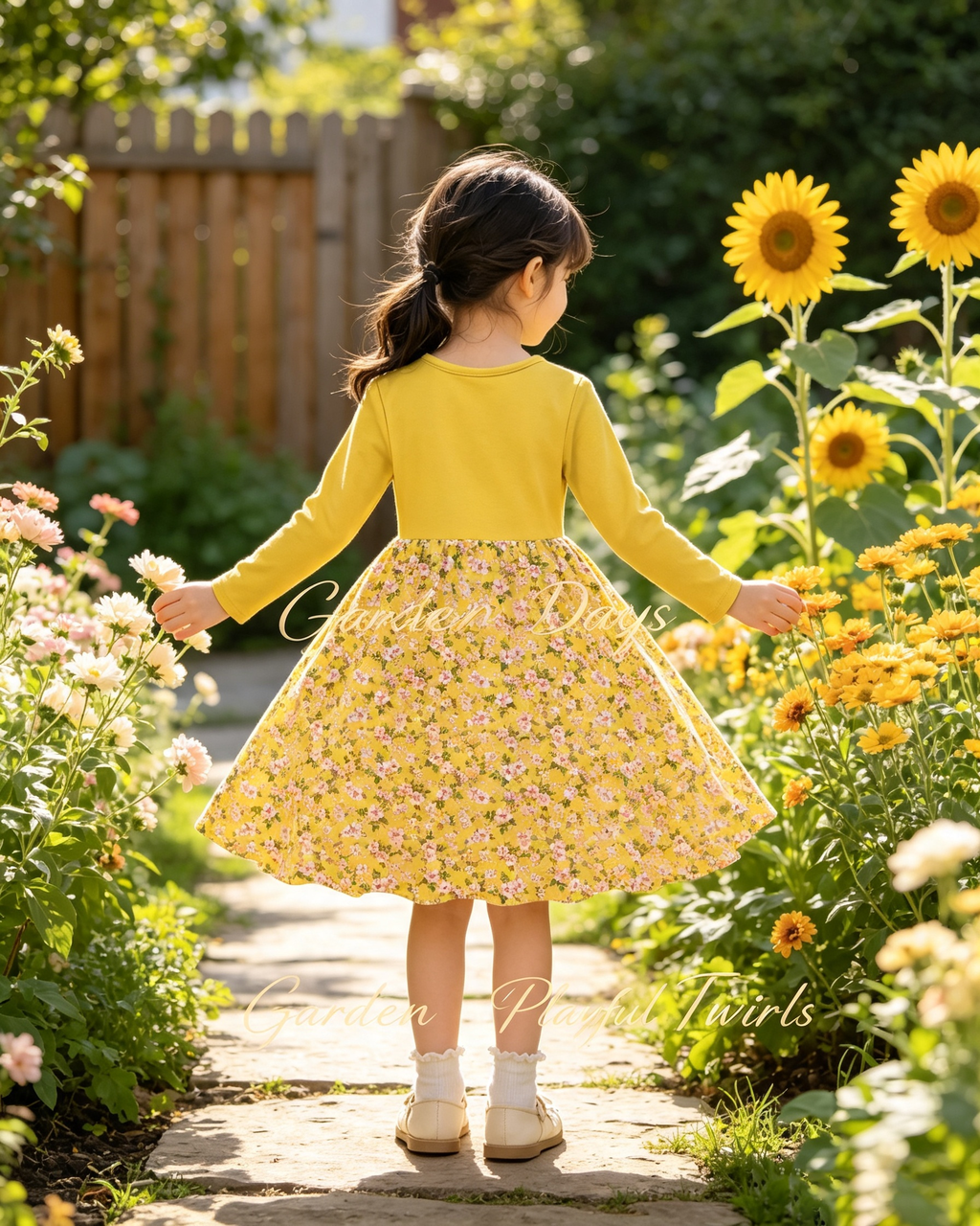 Lanbubble Toddler Girls Long Sleeve Dress A-Line Casual Play Dresses Size 2-7T