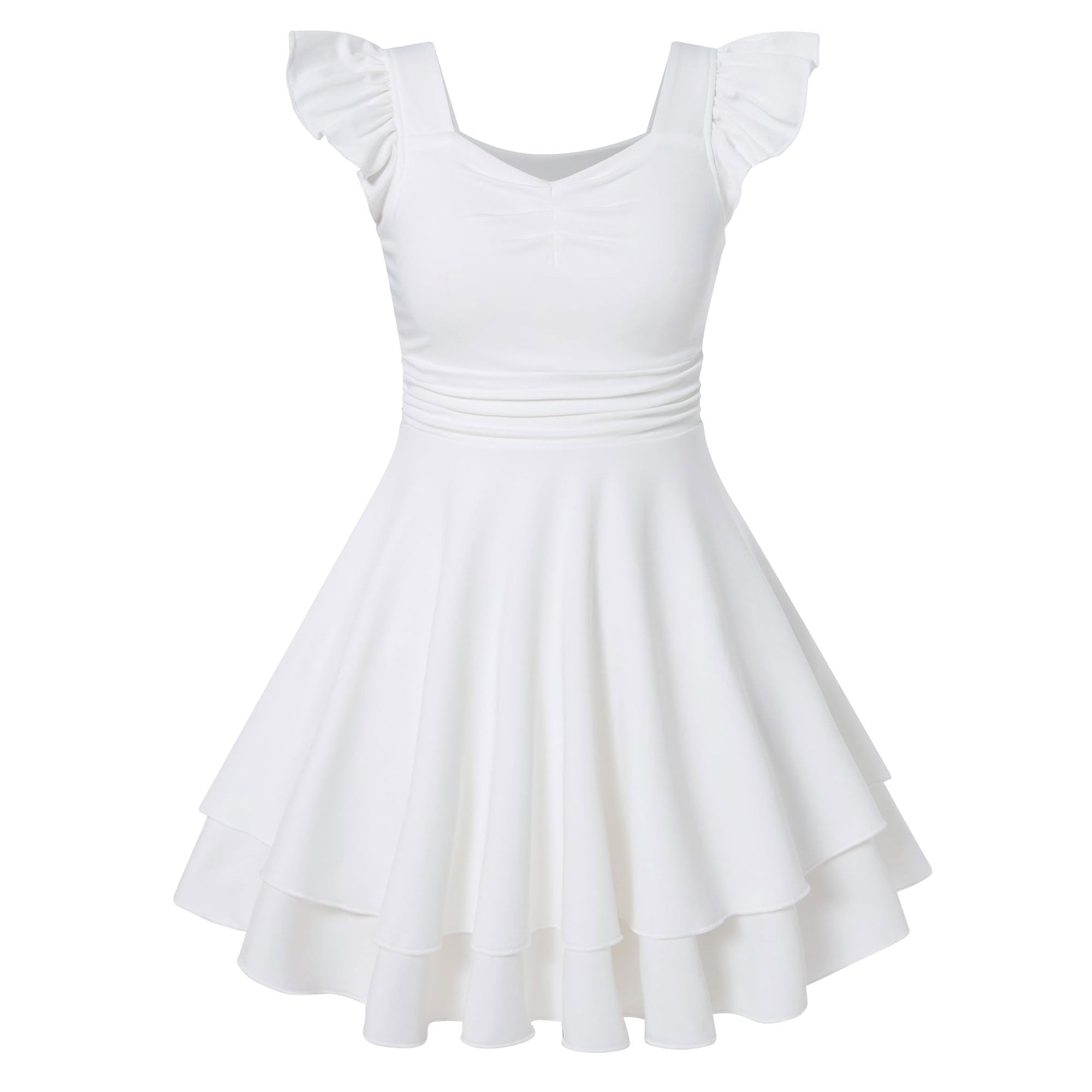 Lanbubble Girls Ruched Dresses Ruffle Sleeve Teens Tiered Swing A-line Teen Dress 8-16 Years