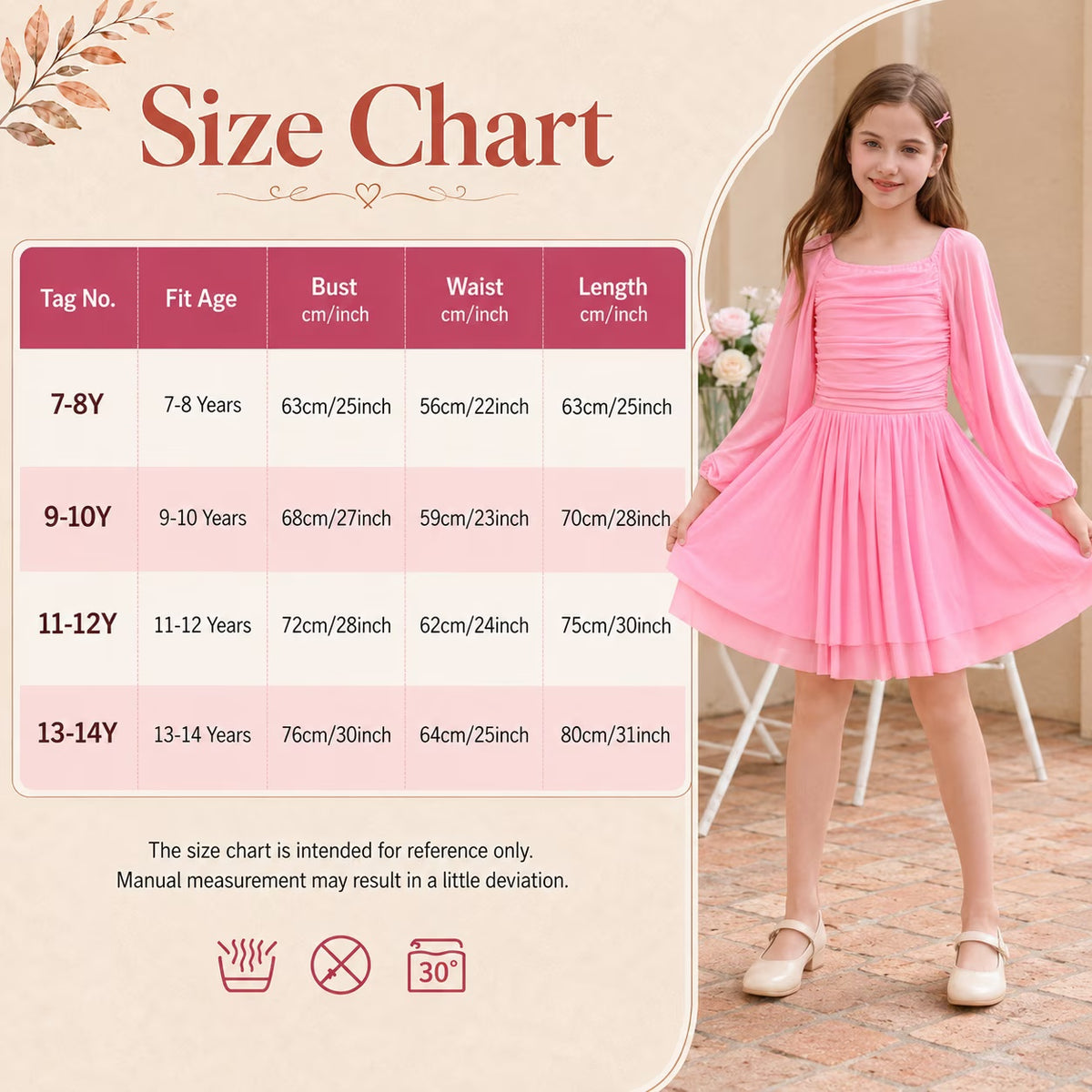 Lanbubble Girls Dresses Puff Long Sleeve Square Neck Homecoming Dress Cute A-Line White Dress For Teens 8-14 Years