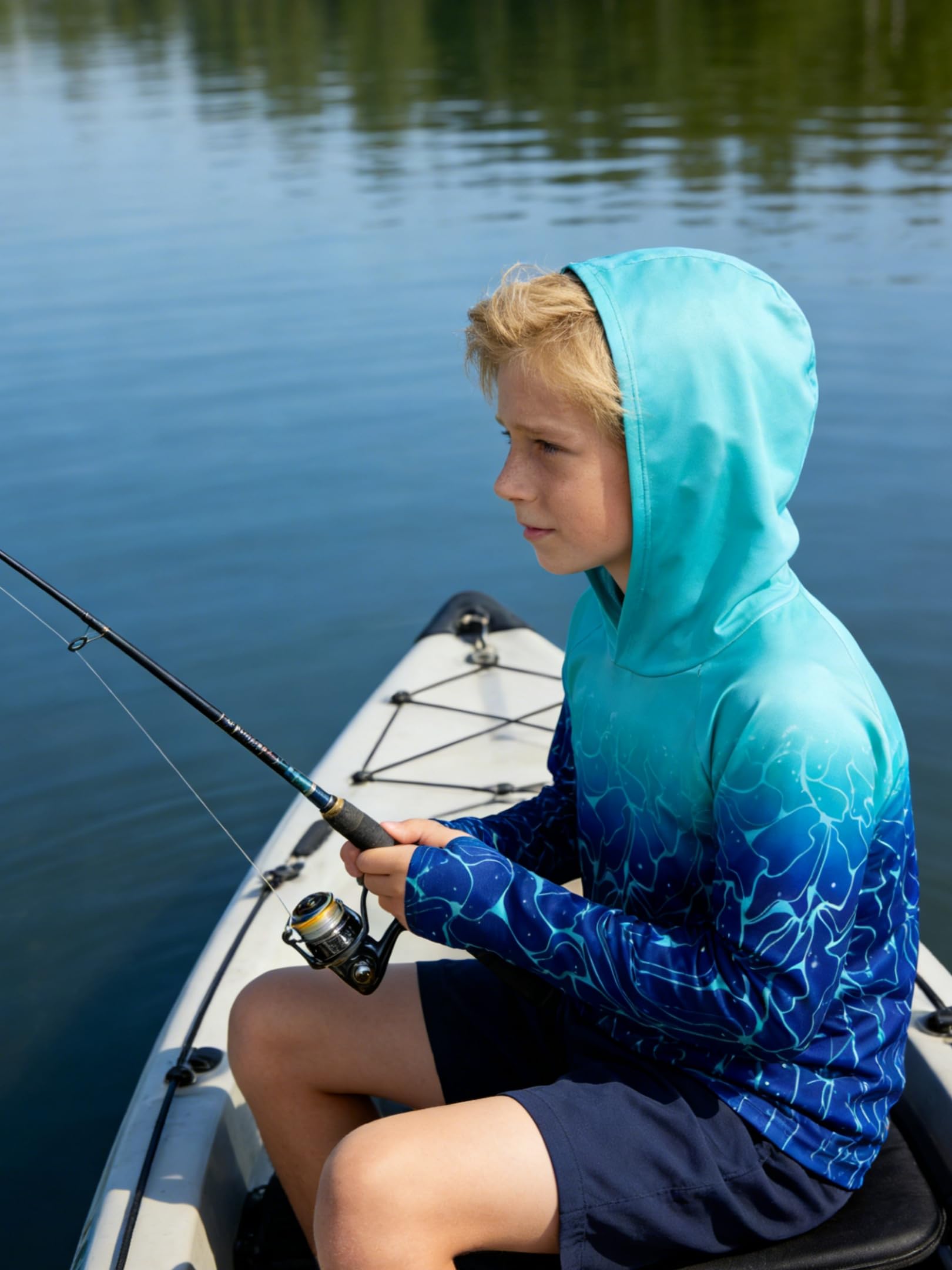Lanbubble Boys Rash Guard Shirts Long Sleeve Quick Dry Beach Swim Hooded with Thumb Hole 7-14Years