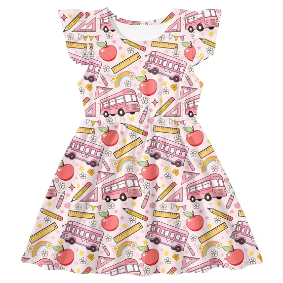 Lanbubble Toddler Girls Dress Summer Casual Sundress Ruffle Flutter Sleeveless Dinosaur Dresses 5-6 Years