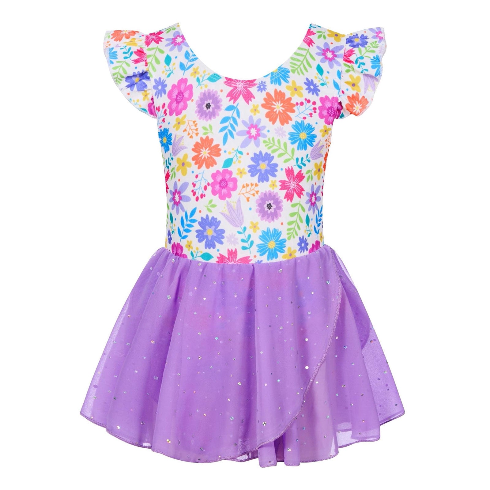 Lanbubble Toddler Ballet Leotards For Girls Dance Leotards With Shiny Tutu Skirt Ruffle Sleeve 3-7 Years