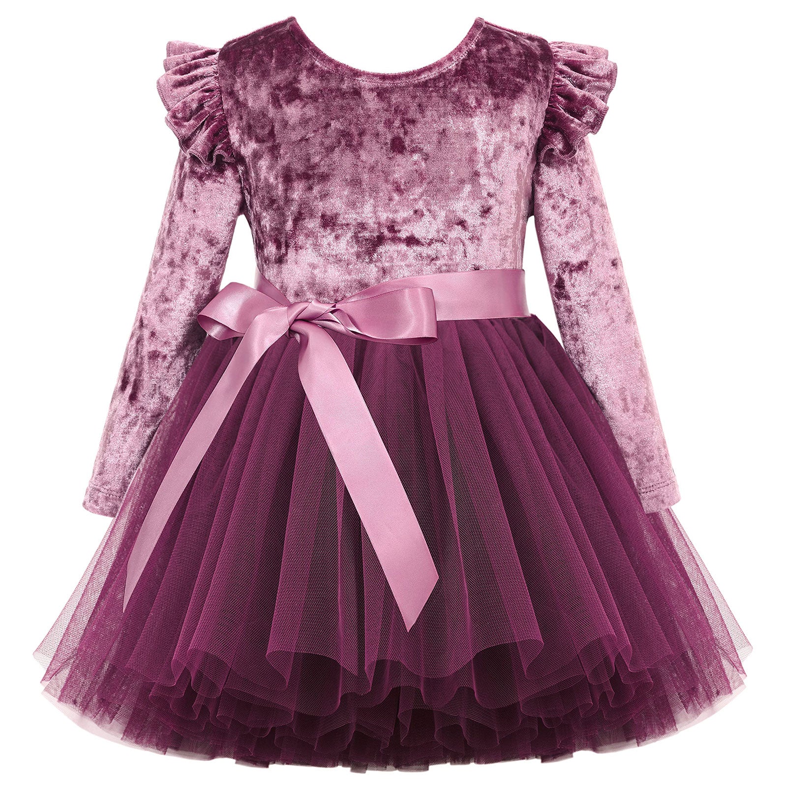 Lanbubble Toddler Girls Dresses Long Sleeve Velvet Tutu Dress Tulle Birthday Party Princess Dress For Kids 1-6T