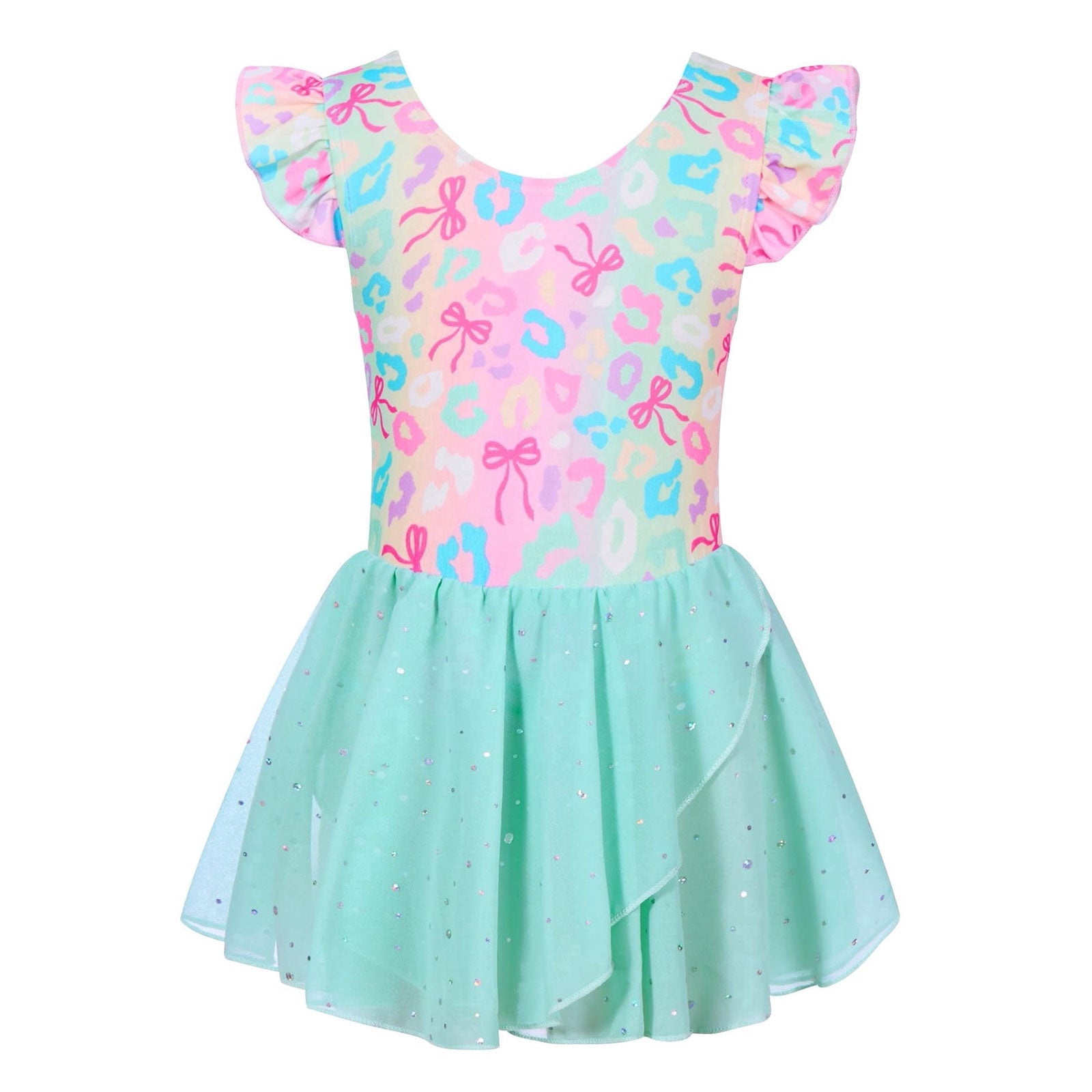 Lanbubble Toddler Ballet Leotards For Girls Dance Leotards With Shiny Tutu Skirt Ruffle Sleeve 3-7 Years