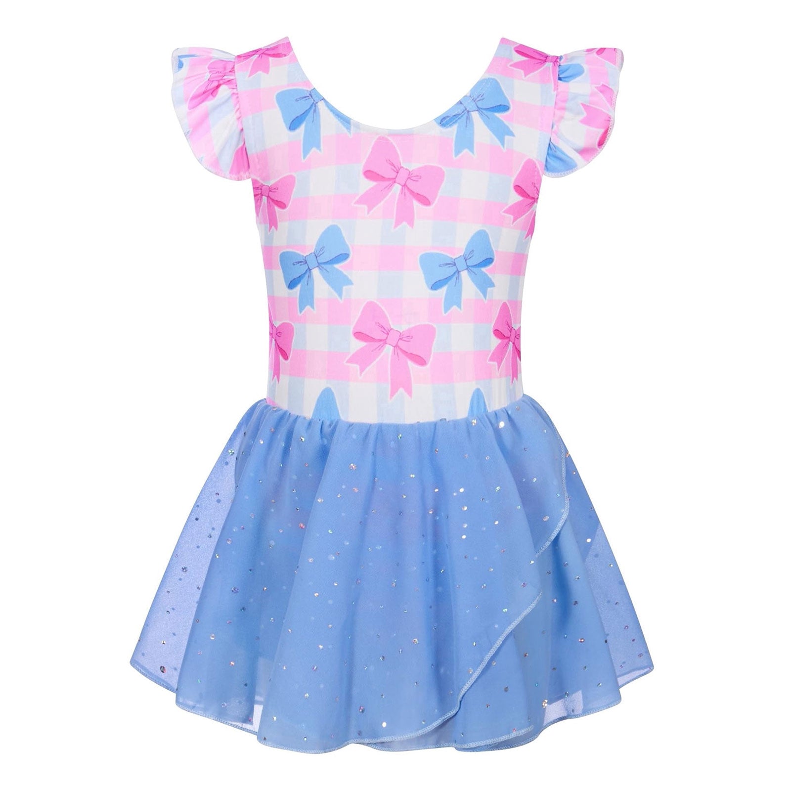 Lanbubble Toddler Ballet Leotards For Girls Dance Leotards With Shiny Tutu Skirt Ruffle Sleeve 3-7 Years