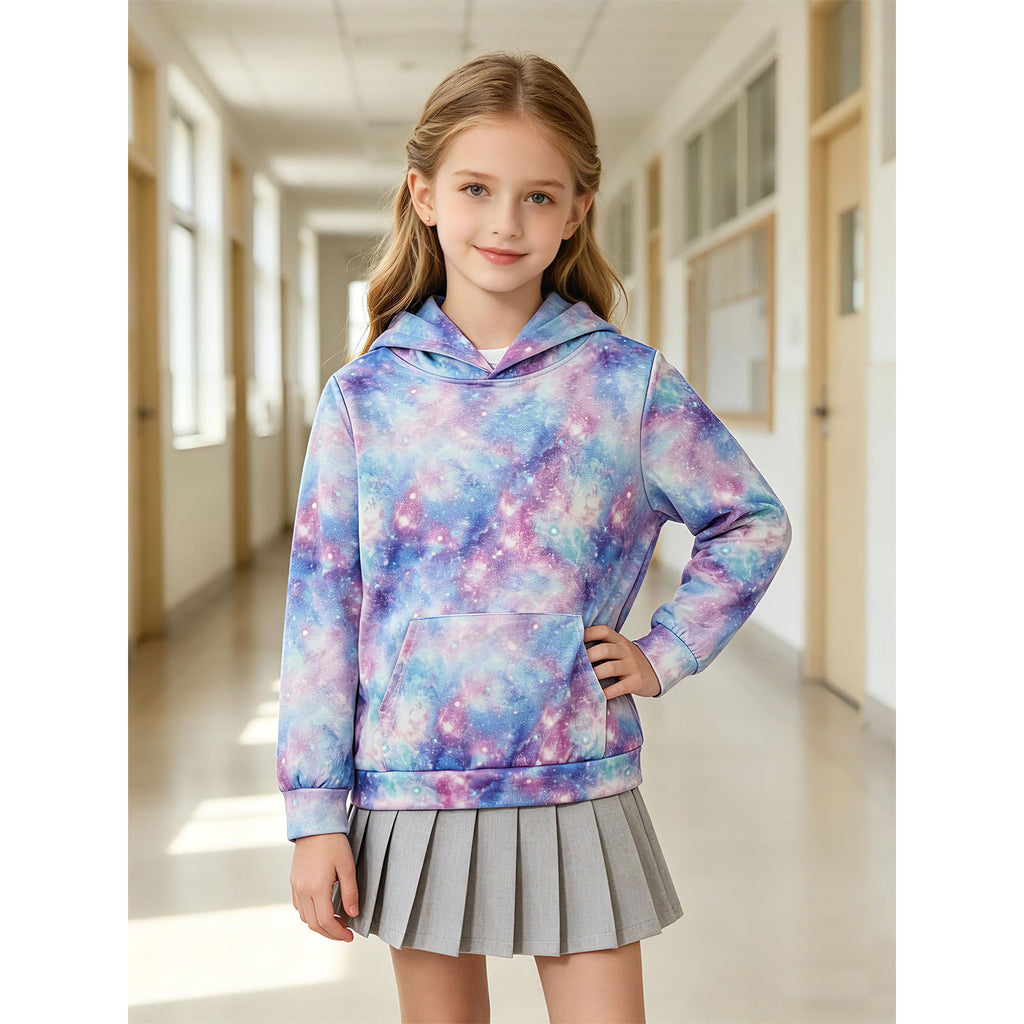 Lanbubble Unisex Kids Sweatshirt For Girls 4-14 Years Tie Dye Cat Hooded Kangaroo Pocket Pullover Hoodies