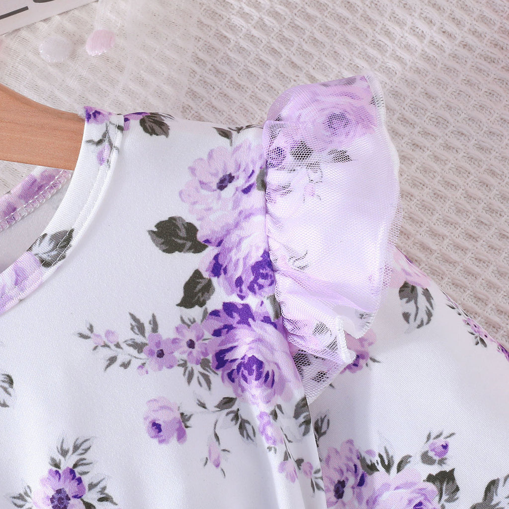 Lanbubble Toddler Girls Floral Tutu Dress Fluffy Ruffle Sleeve Dresses Casual Party Tulle Princess Sundress for Kids 3-7 Years
