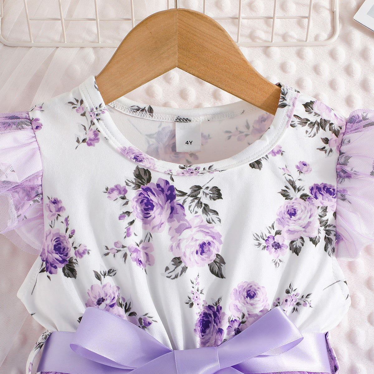Lanbubble Girls Floral Tutu Dress Long Sleeve Tulle Princess Party Dress 3-7 Years