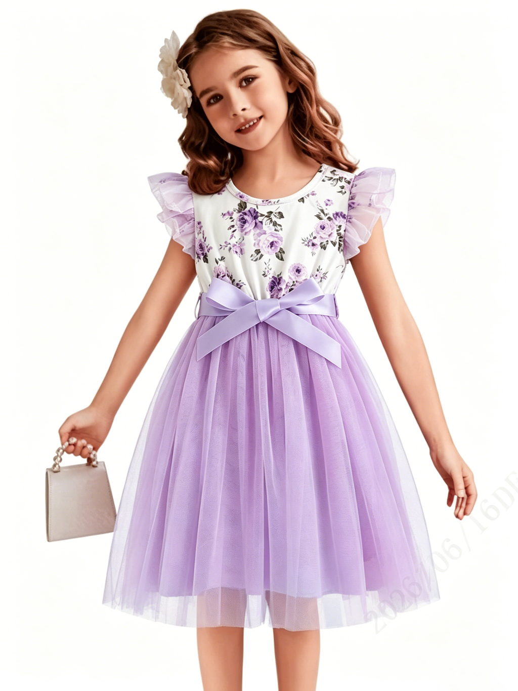 Lanbubble Toddler Girls Floral Tutu Dress Fluffy Ruffle Sleeve Dresses Casual Party Tulle Princess Sundress for Kids 3-7 Years