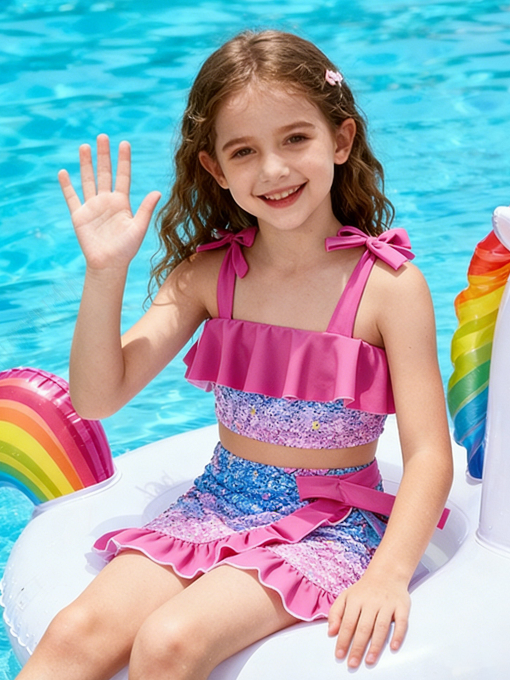 Lanbubble Girls Tankini Swimsuit Set 3 Piece Bathing Suits for Toddler Summer Beach Swimwear Size 3-8 Years
