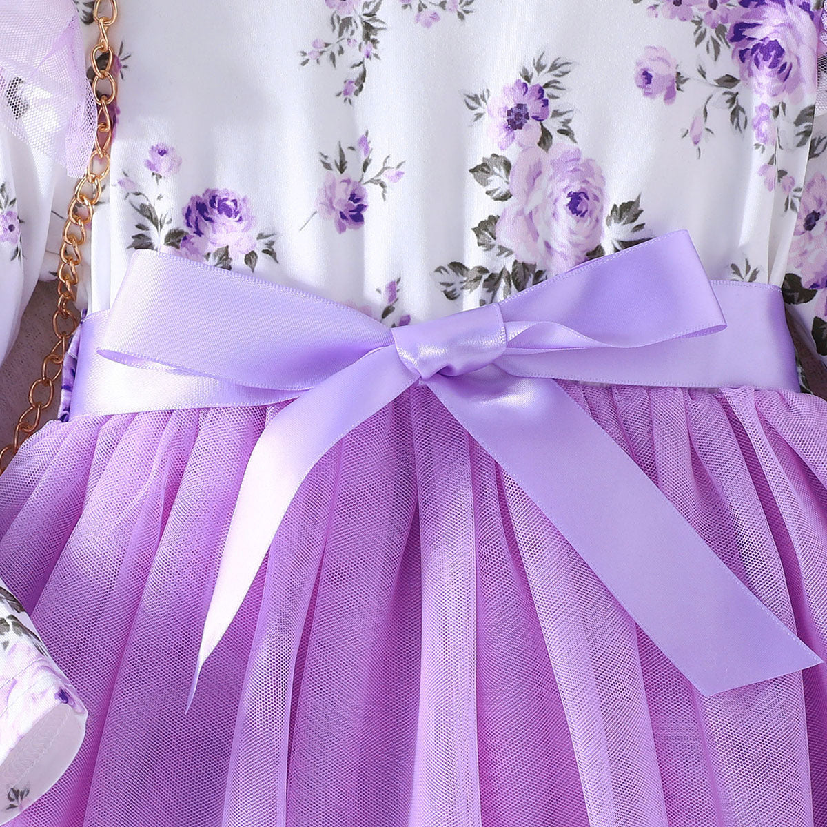 Lanbubble Toddler Girls Floral Tutu Dress Fluffy Ruffle Sleeve Dresses Casual Party Tulle Princess Sundress for Kids 3-7 Years