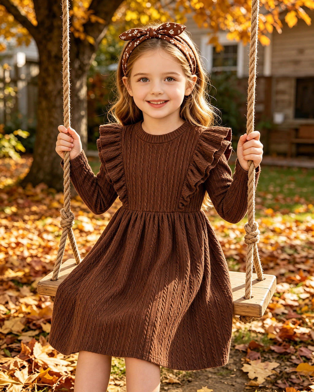 Lanbubble Toddler Girls Long Sleeve Ruffle Dress Cable Knit A-Line Sweater Dress Soft Fall Winter Dresses 3T-6T