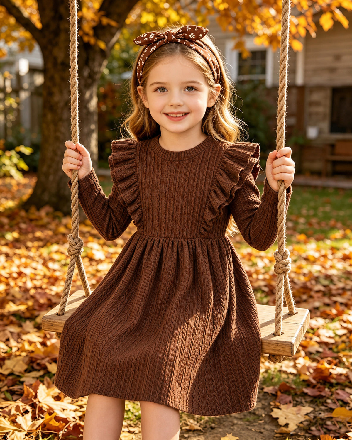 Lanbubble Toddler Girls Long Sleeve Ruffle Dress Cable Knit A-Line Sweater Dress Soft Fall Winter Dresses 3T-6T