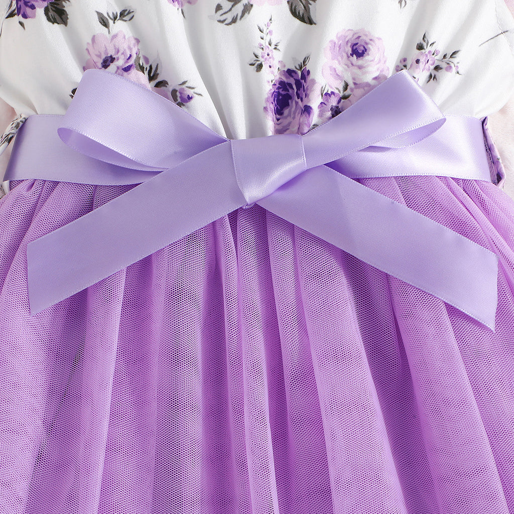 Lanbubble Girls Floral Tutu Dress Long Sleeve Tulle Princess Party Dress 3-7 Years