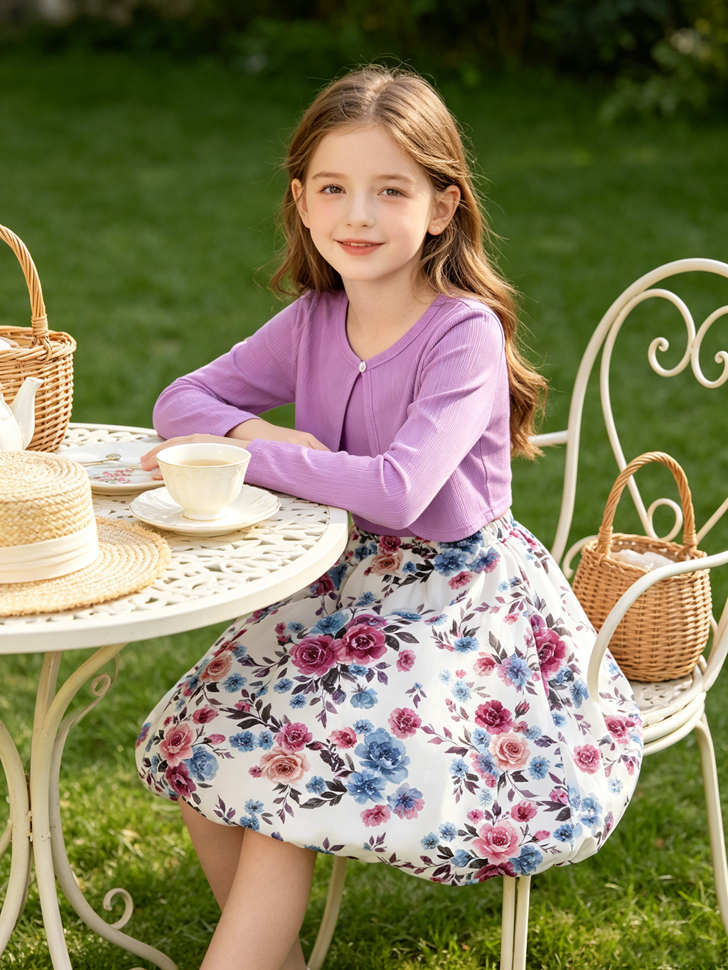 Lanbubble Girls 2 Piece Dress Set Sleeveless Bubble Dress with Cardigan & Side Pockets for Party Daily Wear Size 5-12Y