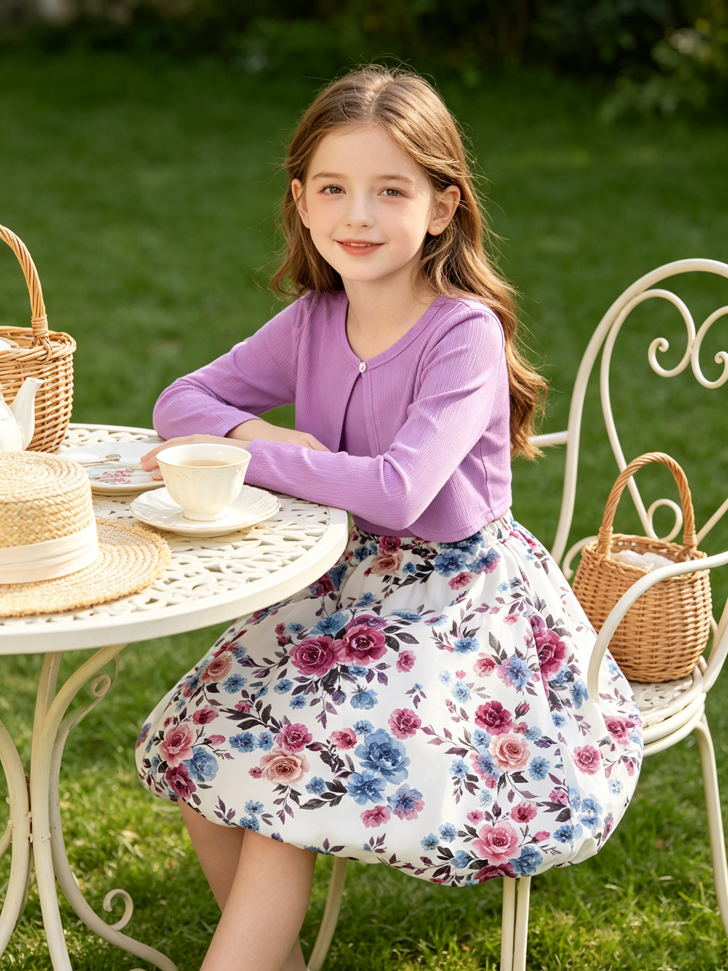 Lanbubble Girls 2 Piece Dress Set Sleeveless Bubble Dress with Cardigan & Side Pockets for Party Daily Wear Size 5-12Y