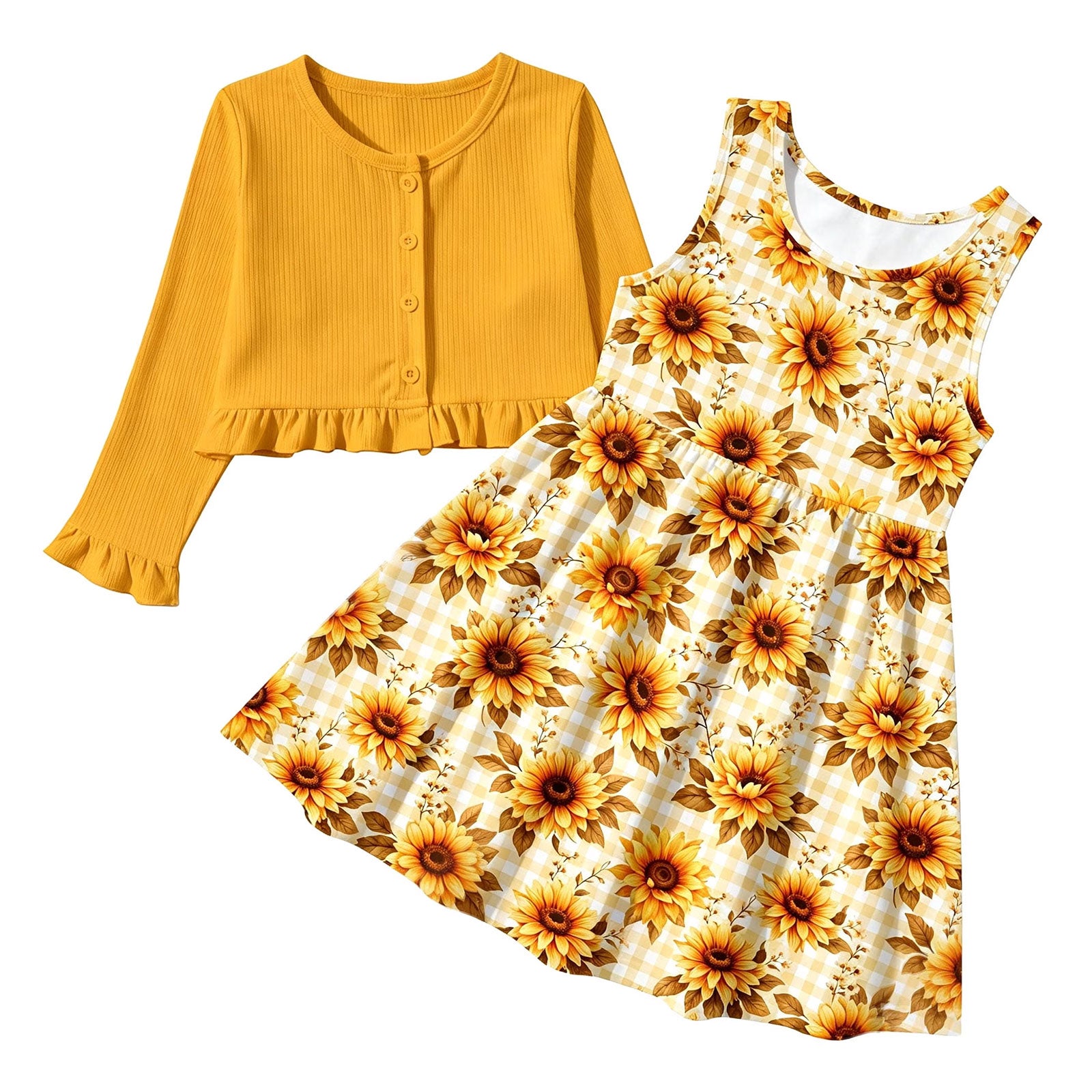 Lanbubble Toddler Girl Sleeveless Dresses and Long Sleeve Ruffle Cardigan 2 Piece Fall Outfits Set for 3-7T