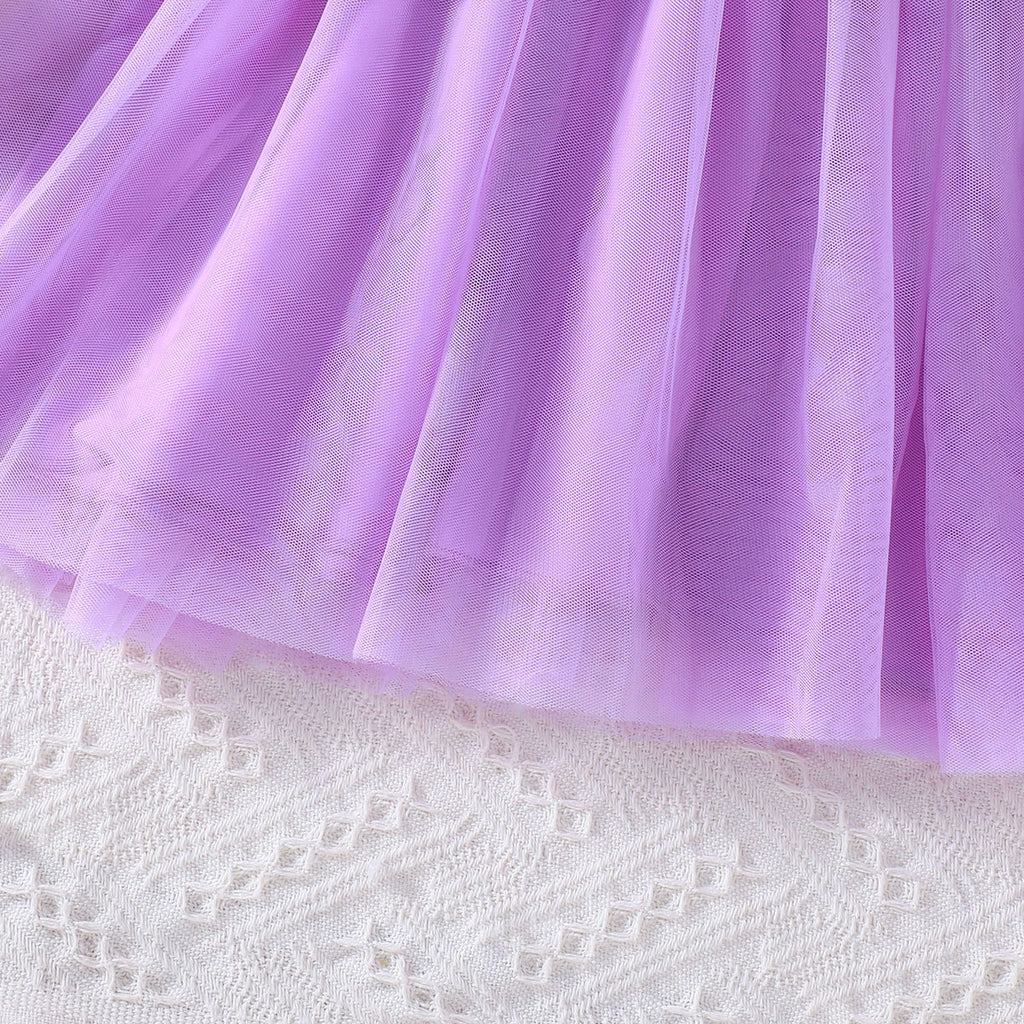Lanbubble Toddler Girls Floral Tutu Dress Fluffy Ruffle Sleeve Dresses Casual Party Tulle Princess Sundress for Kids 3-7 Years