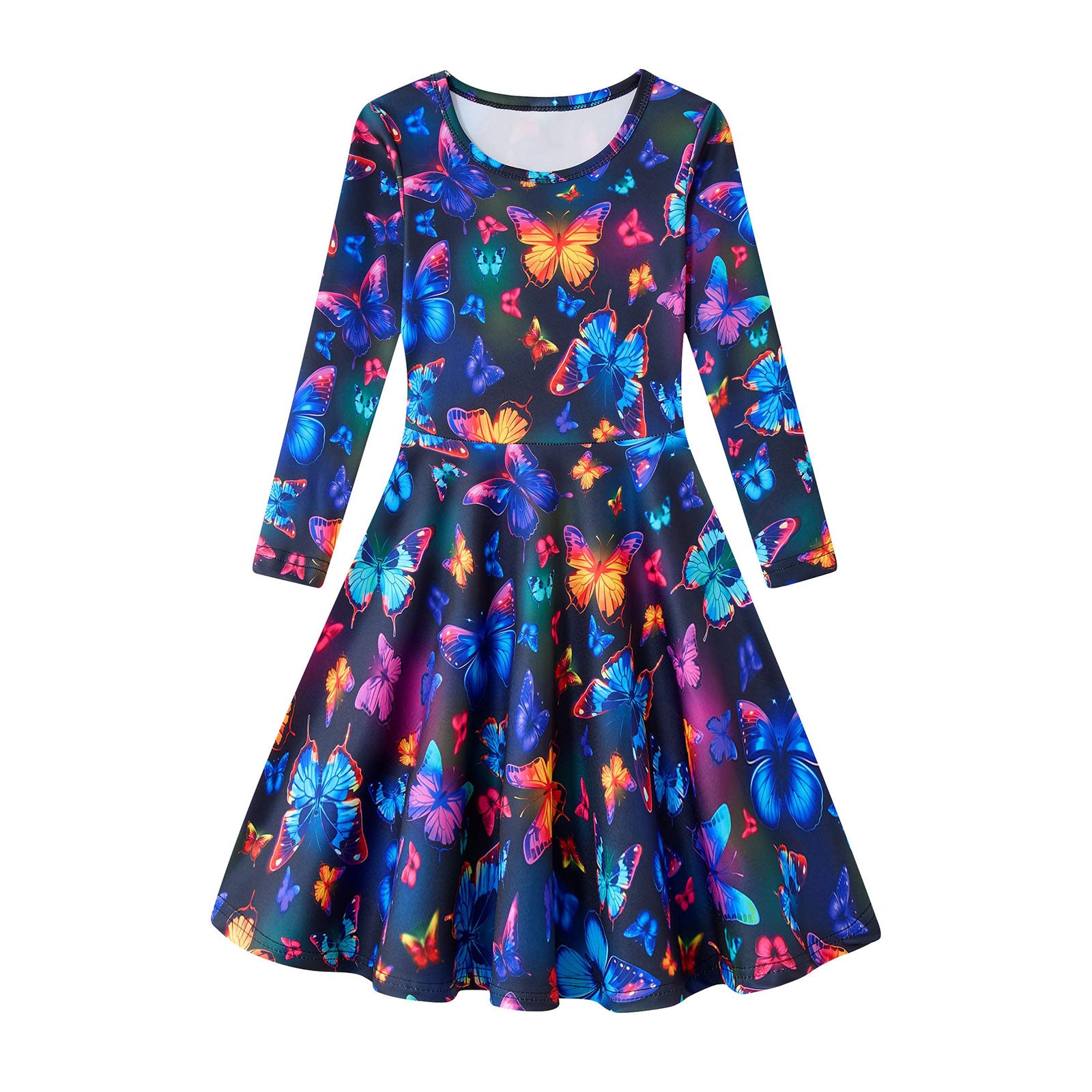 Lanbubble Girls Long Sleeve Dress Mermaid Printed Casual Dress Twirly Skater Dresses 5-13 Years