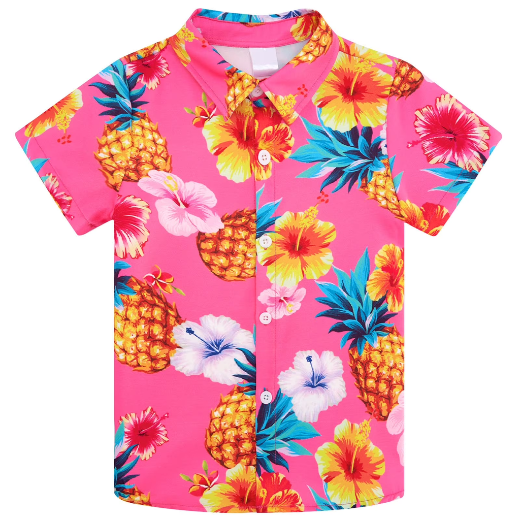 Lanbubble Boys Button Down Shirts 3D Graphic Hawaiian Aloha Short Sleeve Shirt Tops