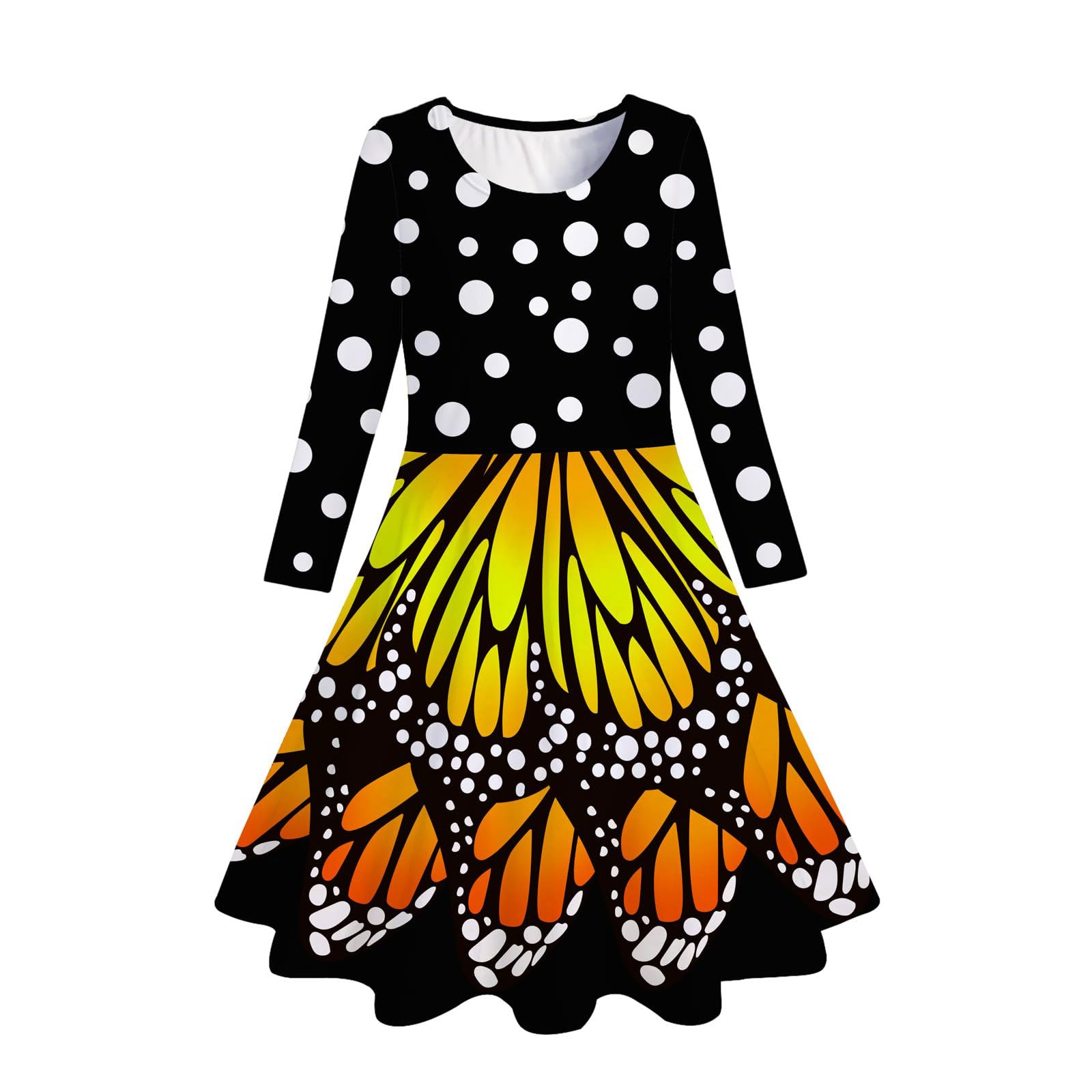 Lanbubble Girls Long Sleeve Dress Mermaid Printed Casual Dress Twirly Skater Dresses 5-13 Years