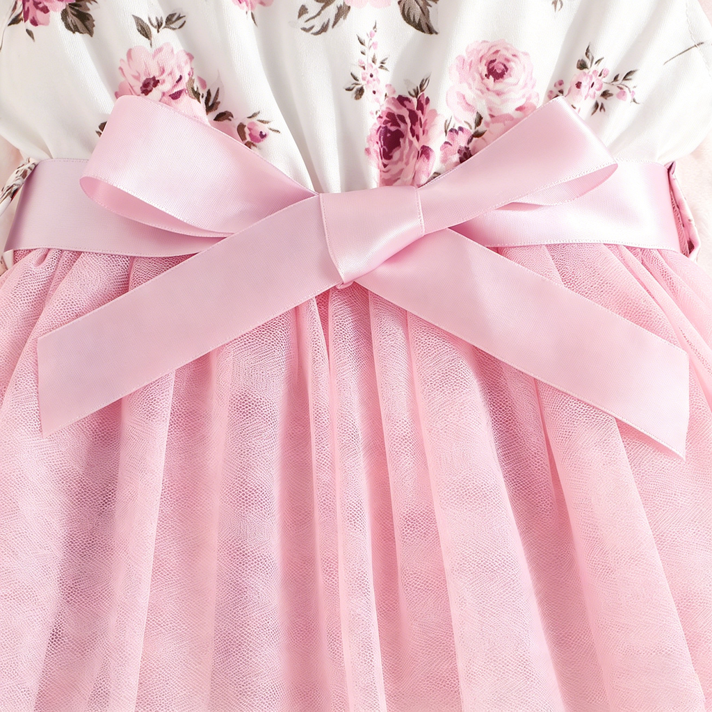 Lanbubble Girls Floral Tutu Dress Long Sleeve Tulle Princess Party Dress 3-7 Years