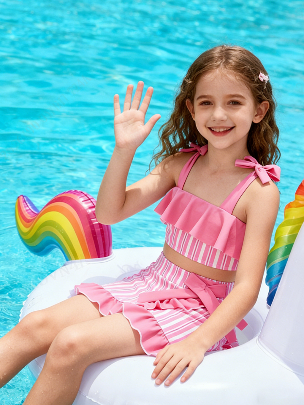 Lanbubble Girls Tankini Swimsuit Set 3 Piece Bathing Suits for Toddler Summer Beach Swimwear Size 3-8 Years