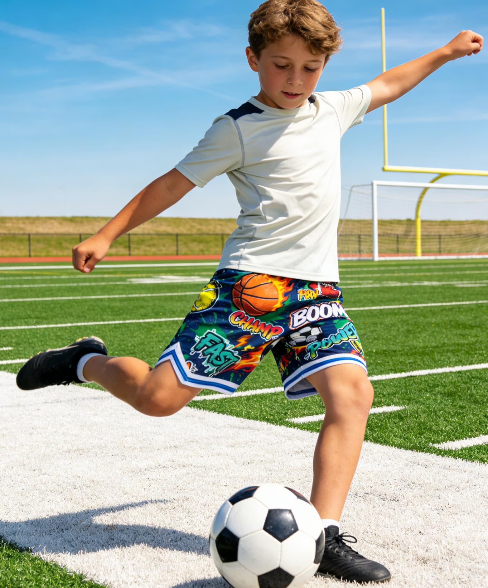 Lanbubble Boys' Athletic Shorts Quick Dry Stretch Elastic Waist Bottoms Big Boy Mesh Breathable Active Running Workout Shorts for Youth (7-12 Years)