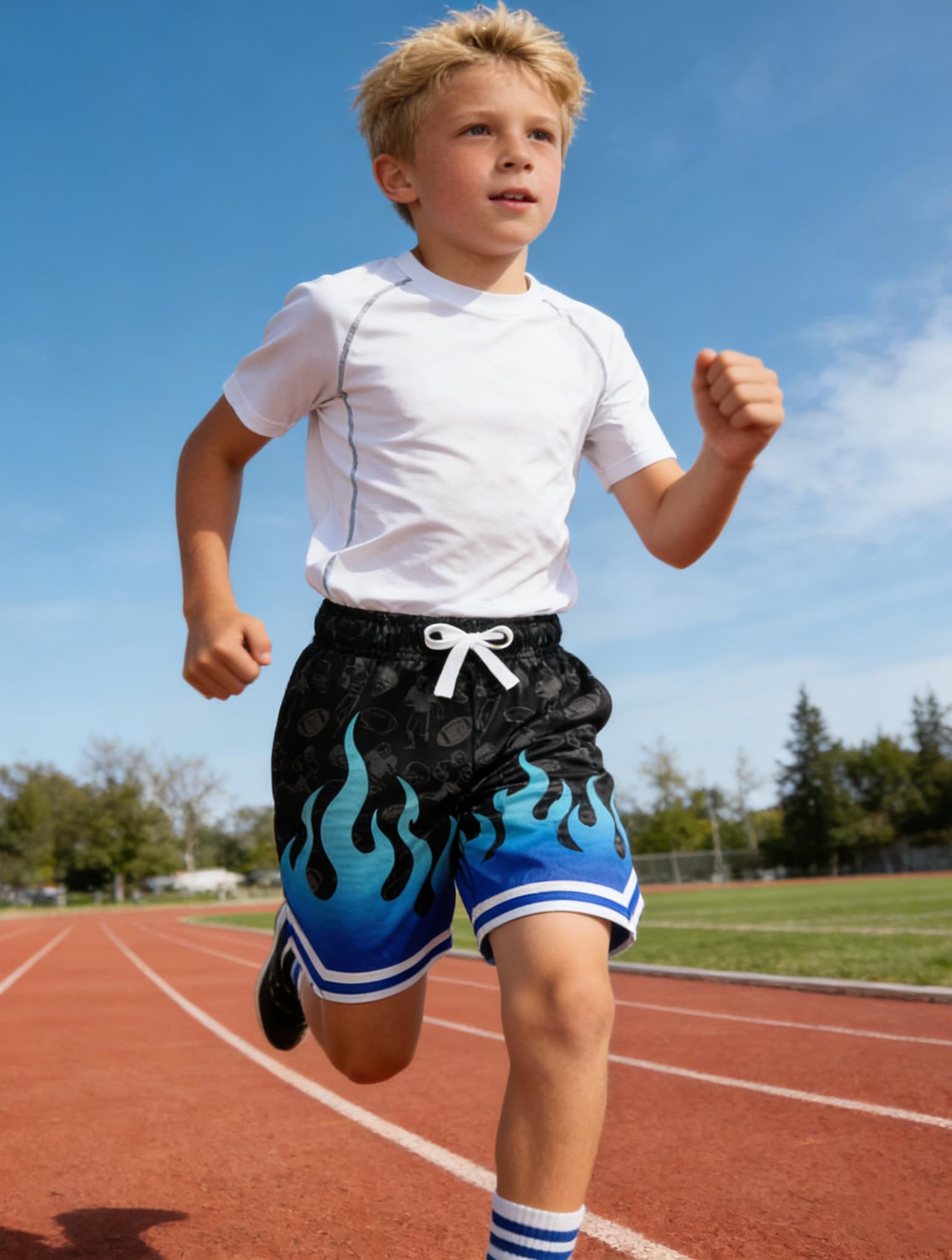 Lanbubble Boys' Athletic Shorts Quick Dry Stretch Elastic Waist Bottoms Big Boy Mesh Breathable Active Running Workout Shorts for Youth (7-12 Years)
