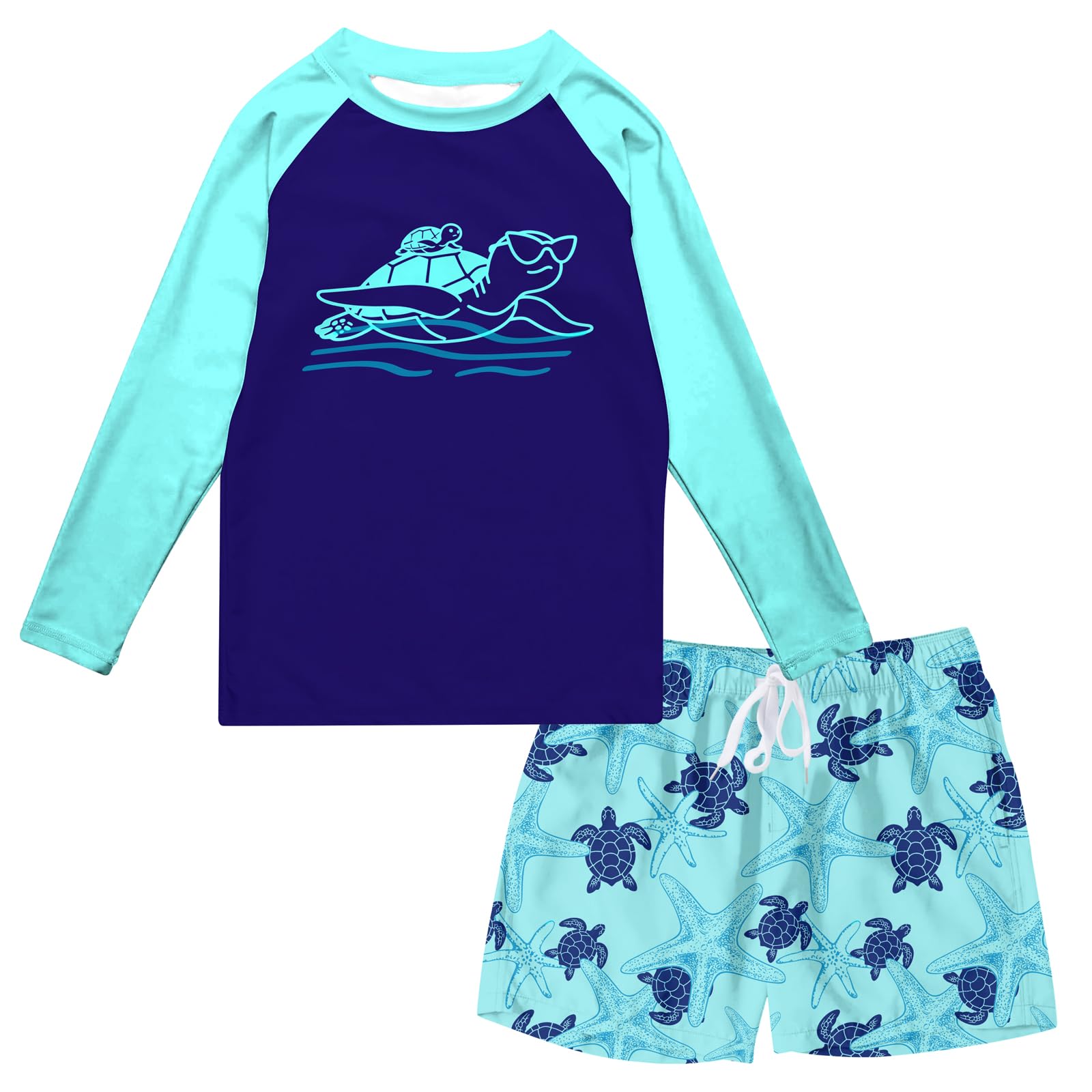 Lanbubble Boys Long Sleeve Rash Guard Swimsuit Kids 2-Pieces Bathing Suits Set