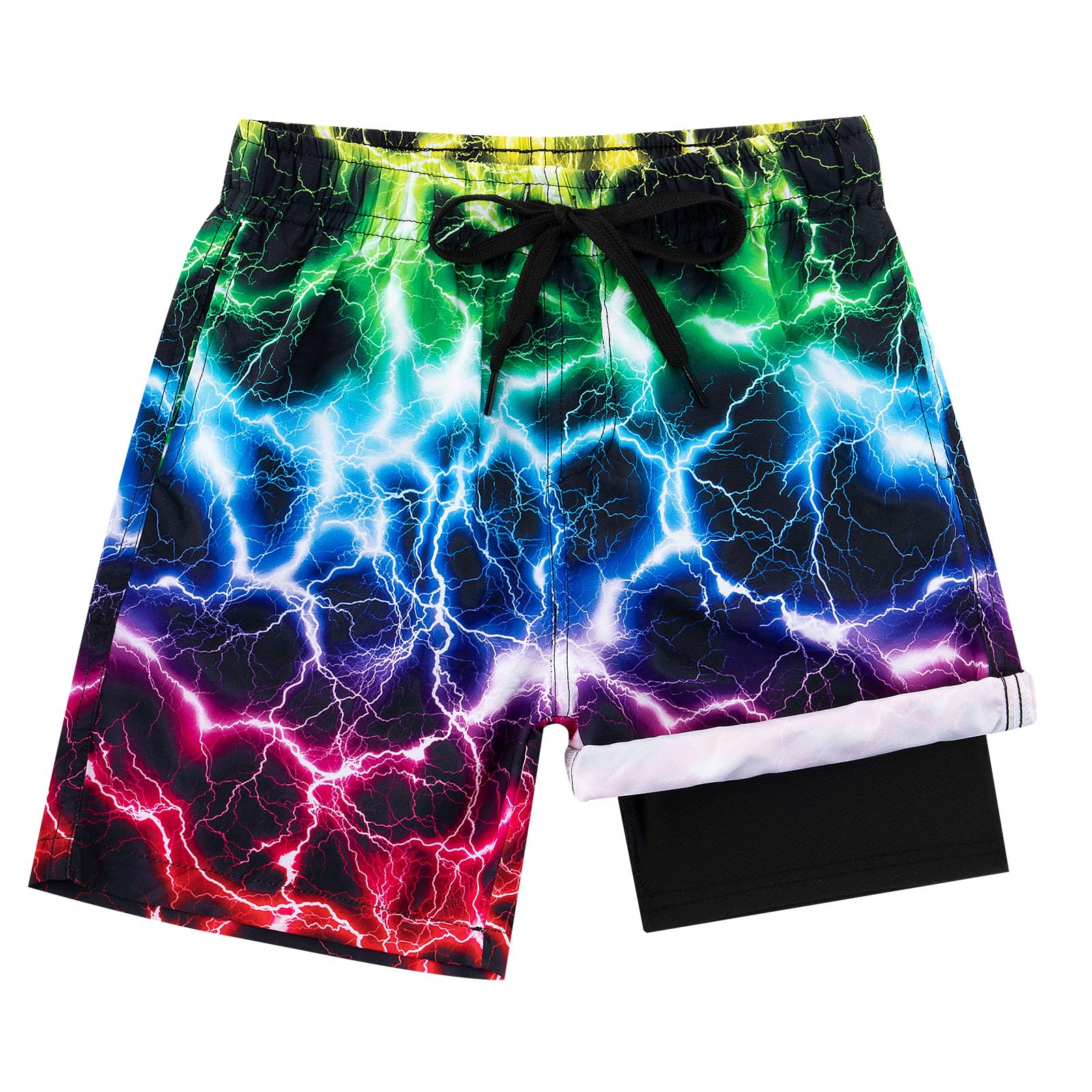Lanbubble Boys Swim Trunks with Compression Liner Swimming Shorts Quick Dry Bathing Suit Swimwear 7-16Y