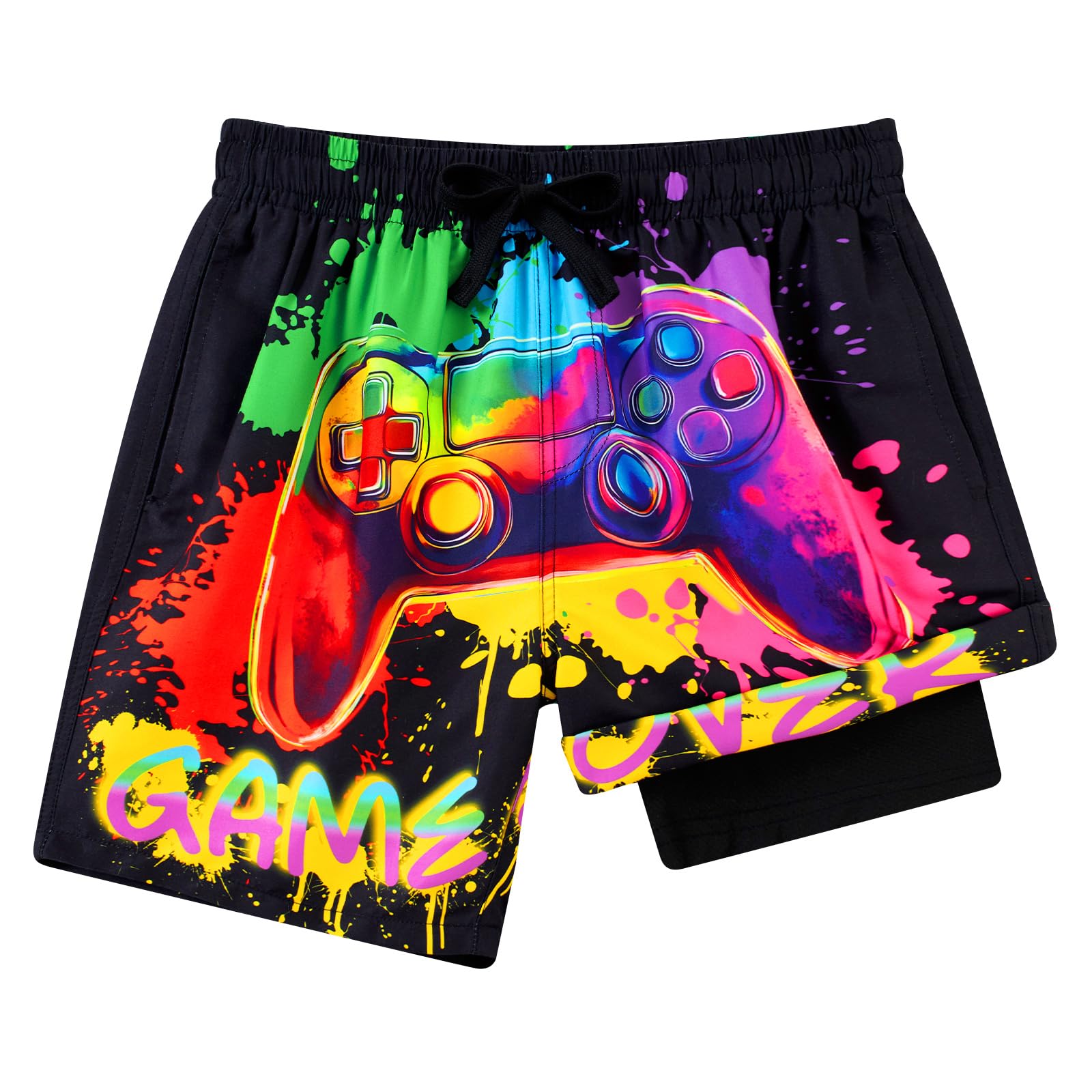 Lanbubble Boys Swim Trunks with Compression Liner Swimming Shorts Quick Dry Bathing Suit Swimwear 7-16Y