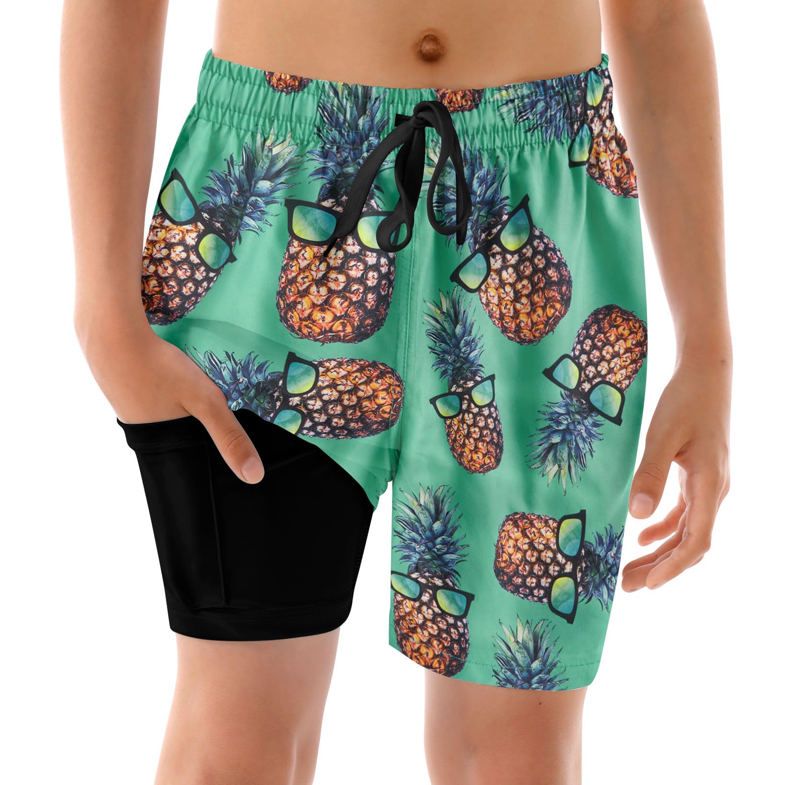 Lanbubble Boys Swim Trunks with Compression Liner Swimming Shorts Quick Dry Bathing Suit Swimwear 7-16Y