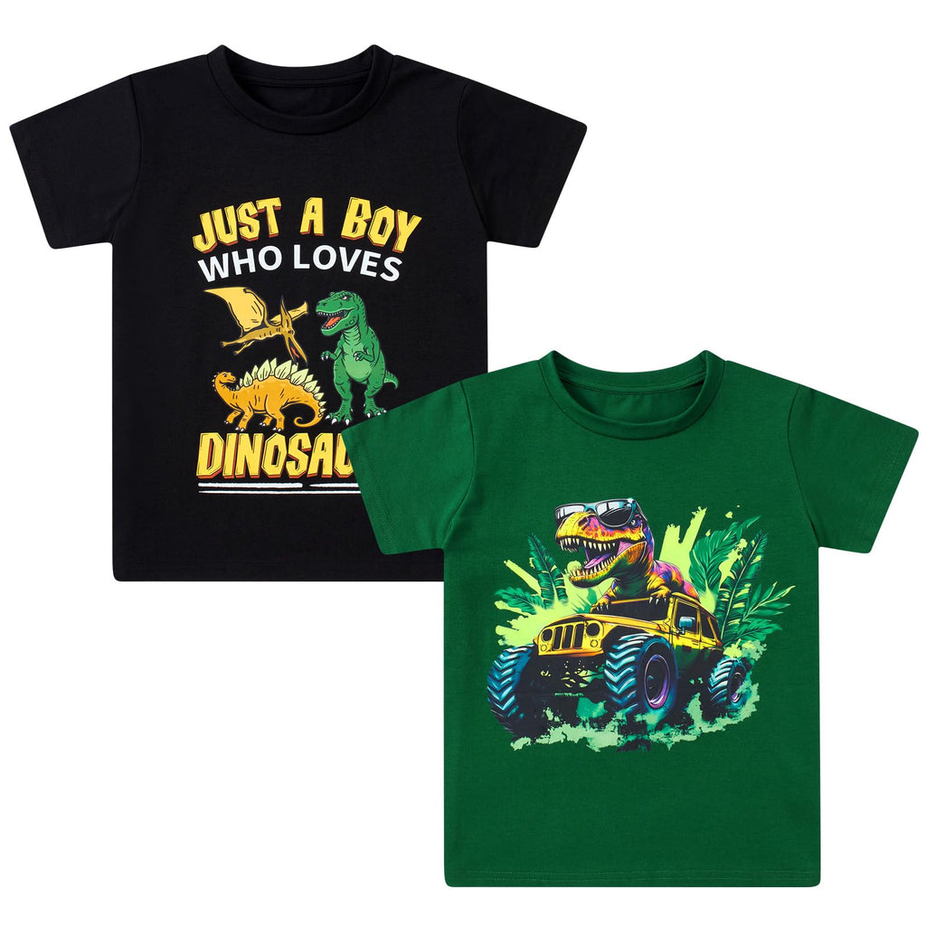Lanbubble Toddler Boys T-Shirts, 2-Pack Dinosaur Graphic Short Sleeve Cotton Tees, Sizes 2T-6T