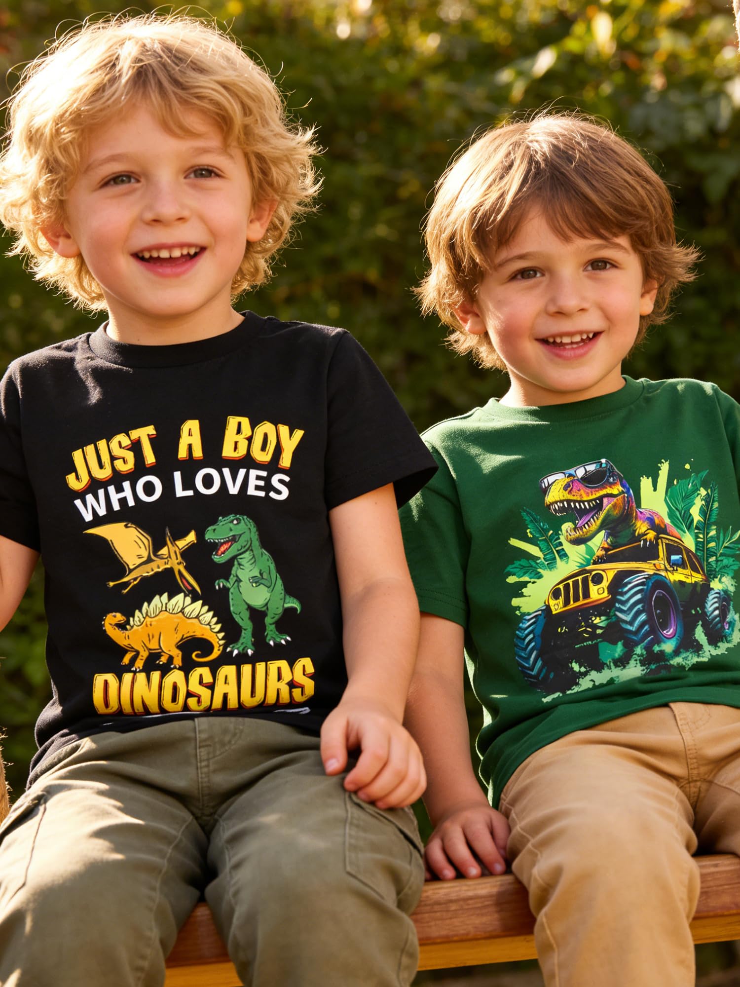 Lanbubble Toddler Boys T-Shirts, 2-Pack Dinosaur Graphic Short Sleeve Cotton Tees, Sizes 2T-6T