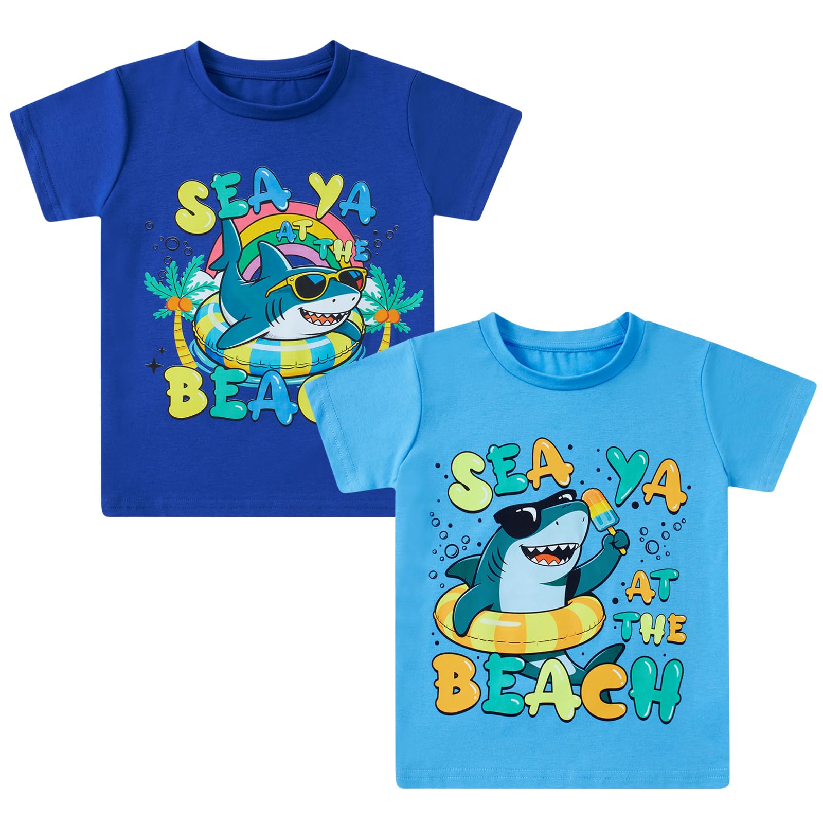 Lanbubble Toddler Boys T-Shirts, 2-Pack Dinosaur Graphic Short Sleeve Cotton Tees, Sizes 2T-6T
