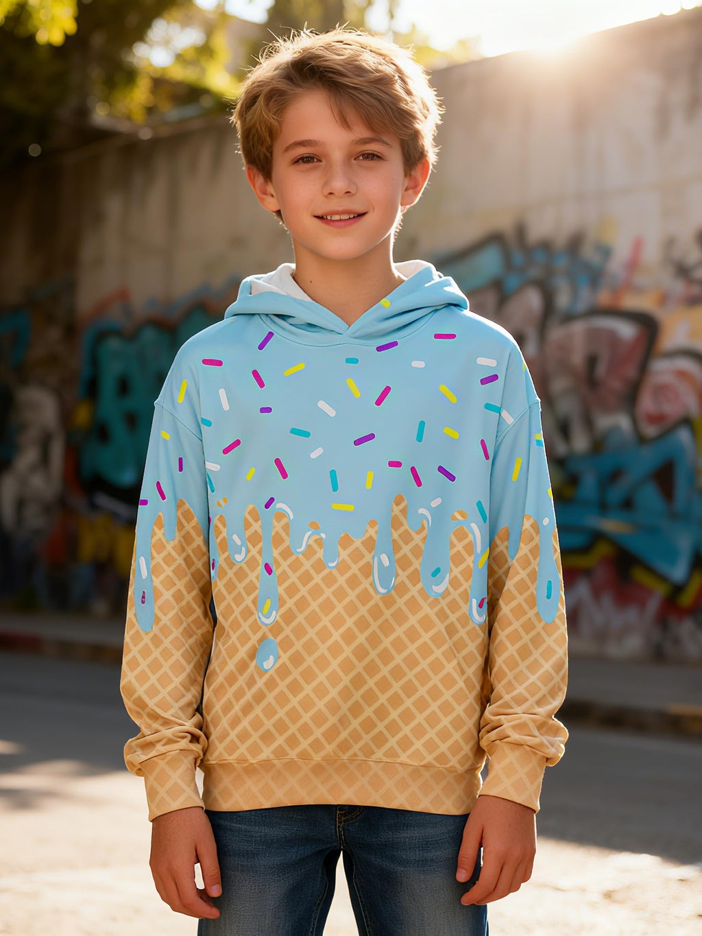 Lanbubble Boys' 3D Graphic Pullover Hoodie Long Sleeve Hooded Sweatshirt with Kangaroo Pocket Sizes 7-14Y