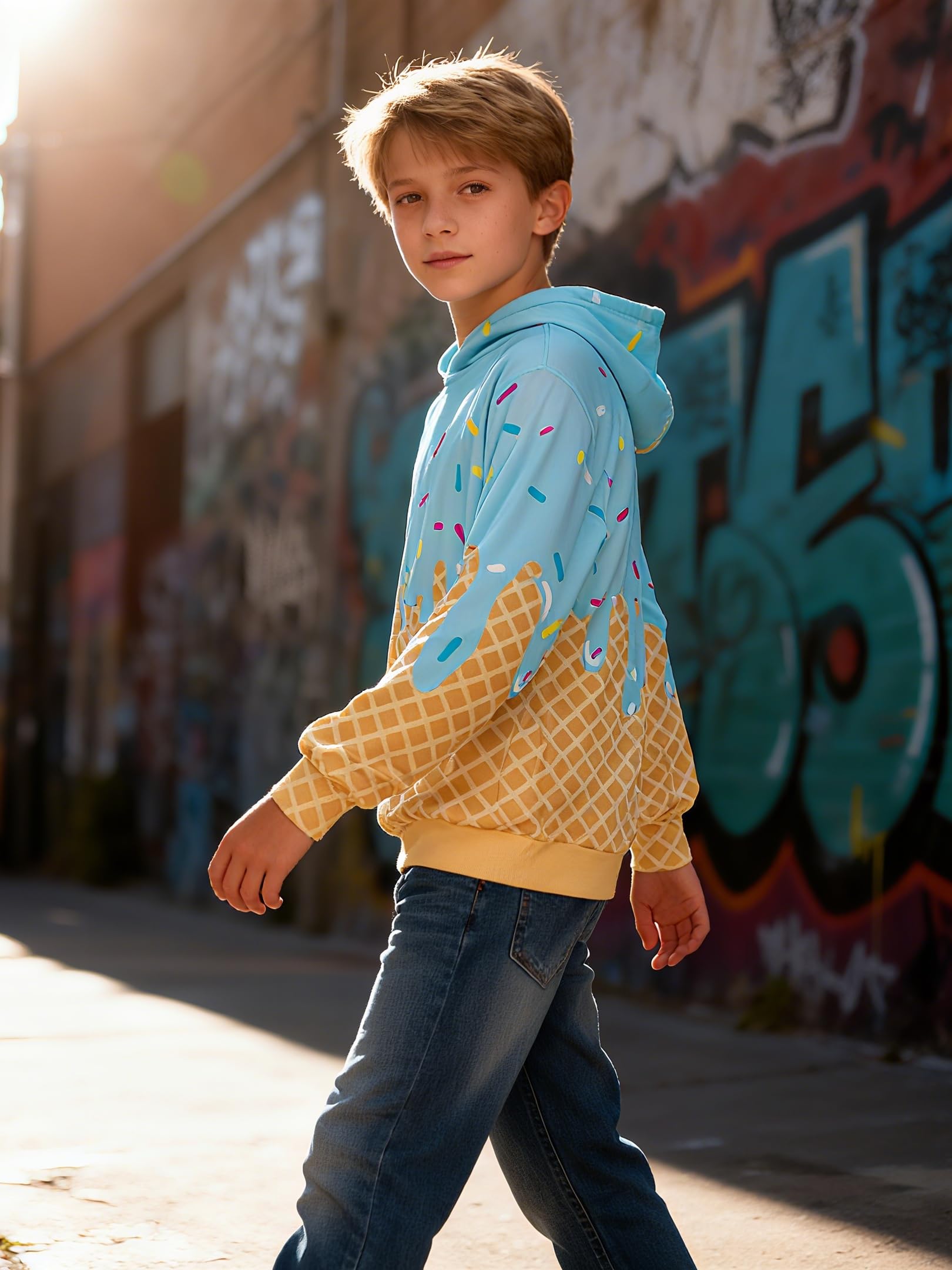 Lanbubble Boys' 3D Graphic Pullover Hoodie Long Sleeve Hooded Sweatshirt with Kangaroo Pocket Sizes 7-14Y