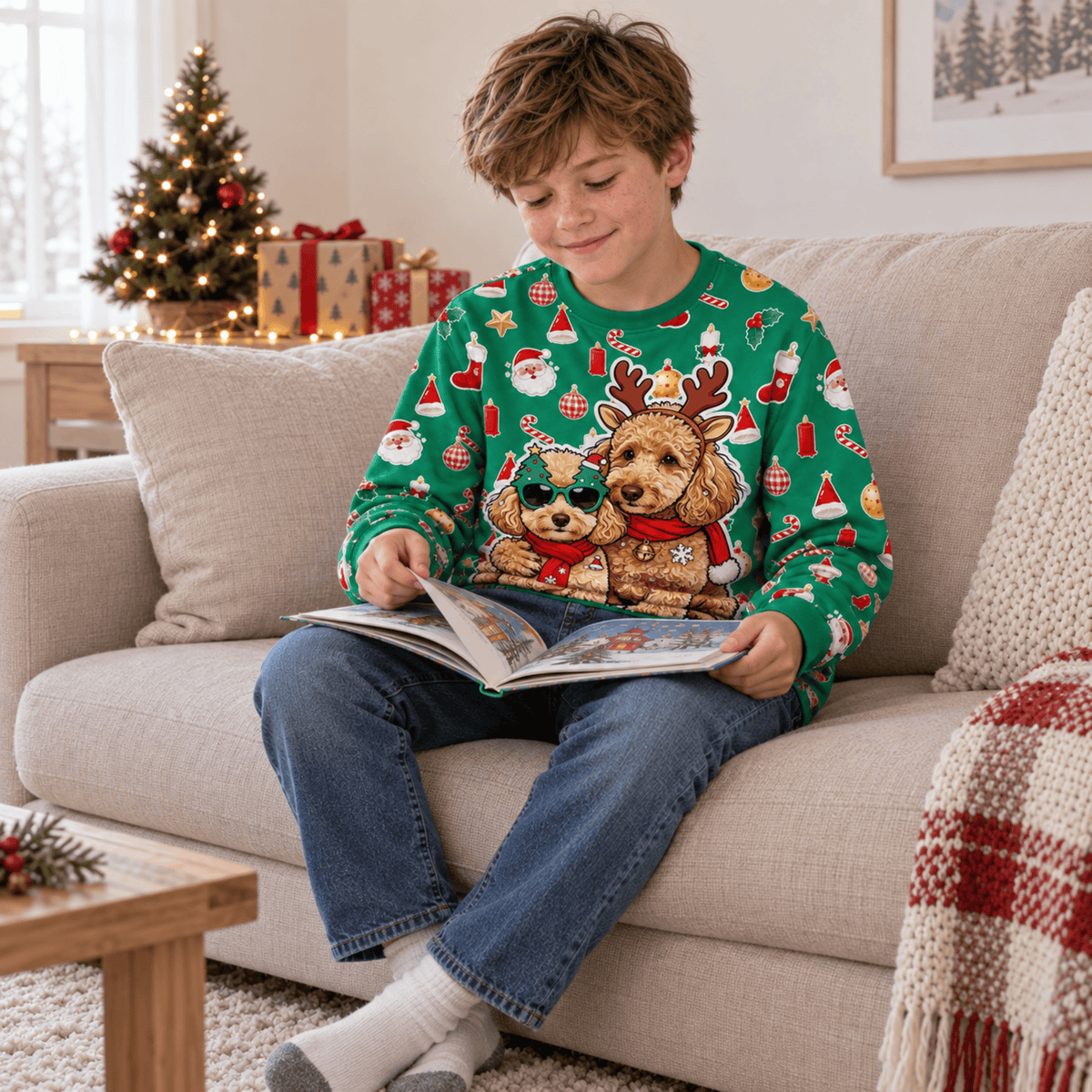 Lanbubble Boys Christmas Sweatshirt Lightweight Graphic Pullover for 8-14 Y