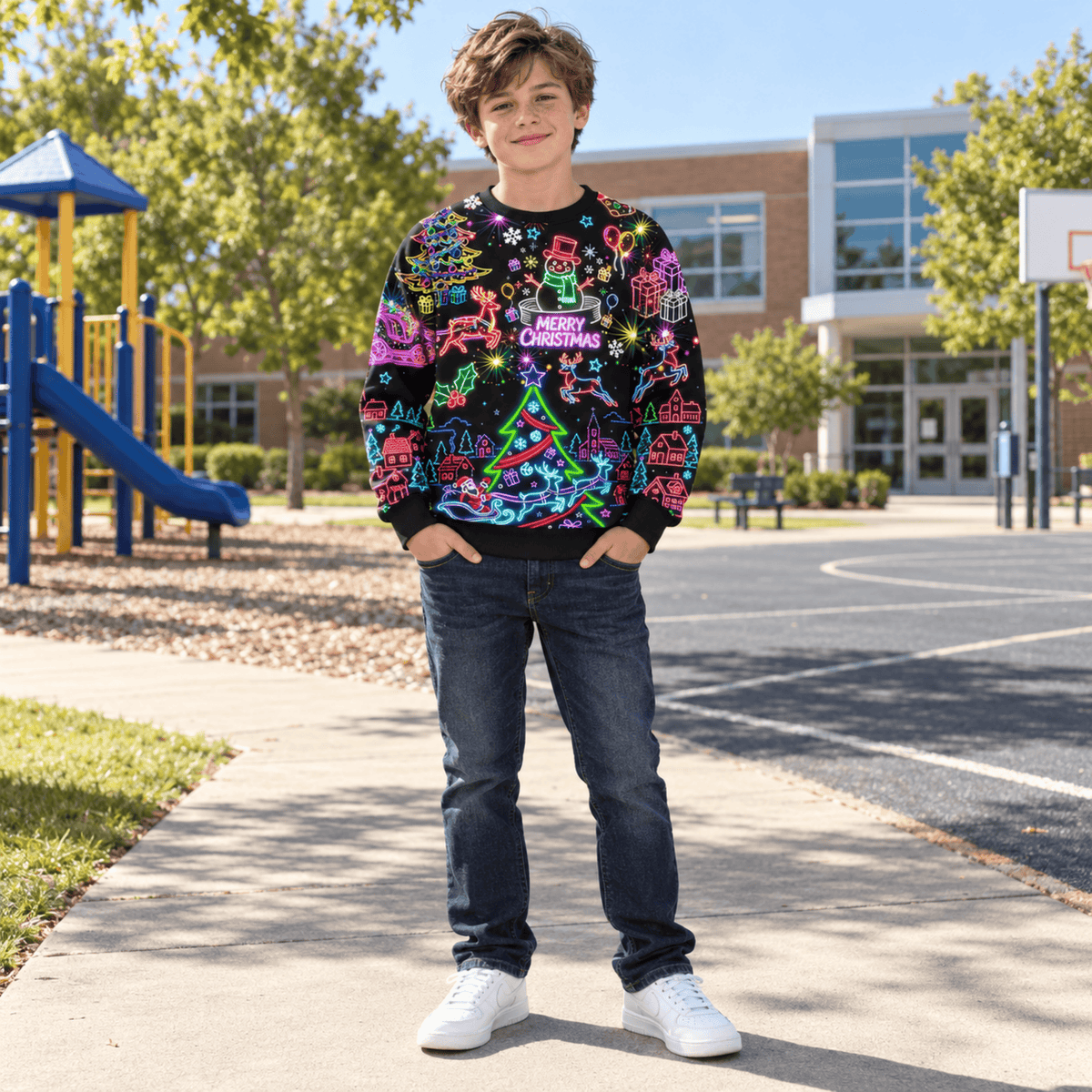Lanbubble Boys Christmas Sweatshirt Lightweight Graphic Pullover for 8-14 Y